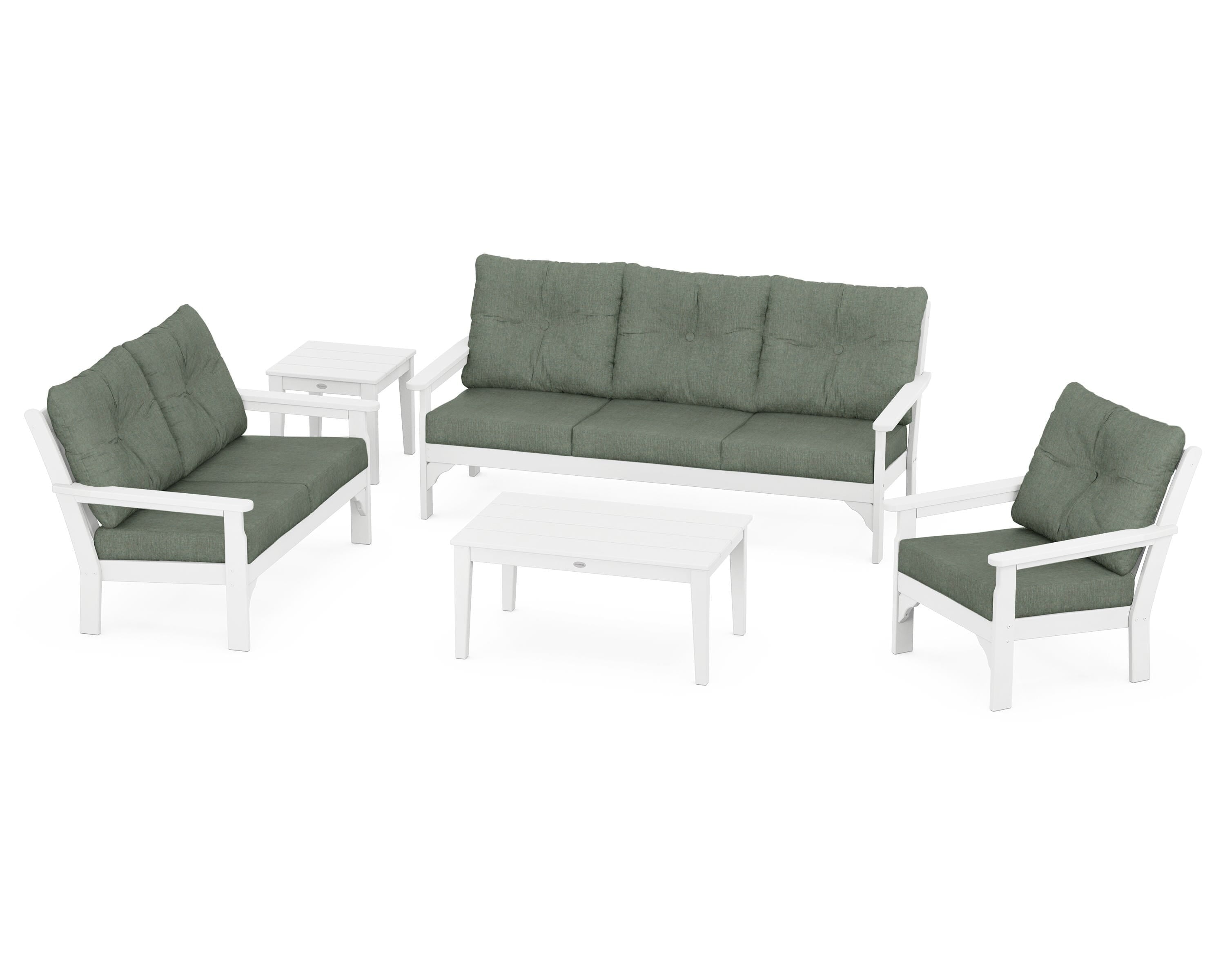 POLYWOOD® Vineyard 5 Piece Deep Seating Set in White / Cast Sage