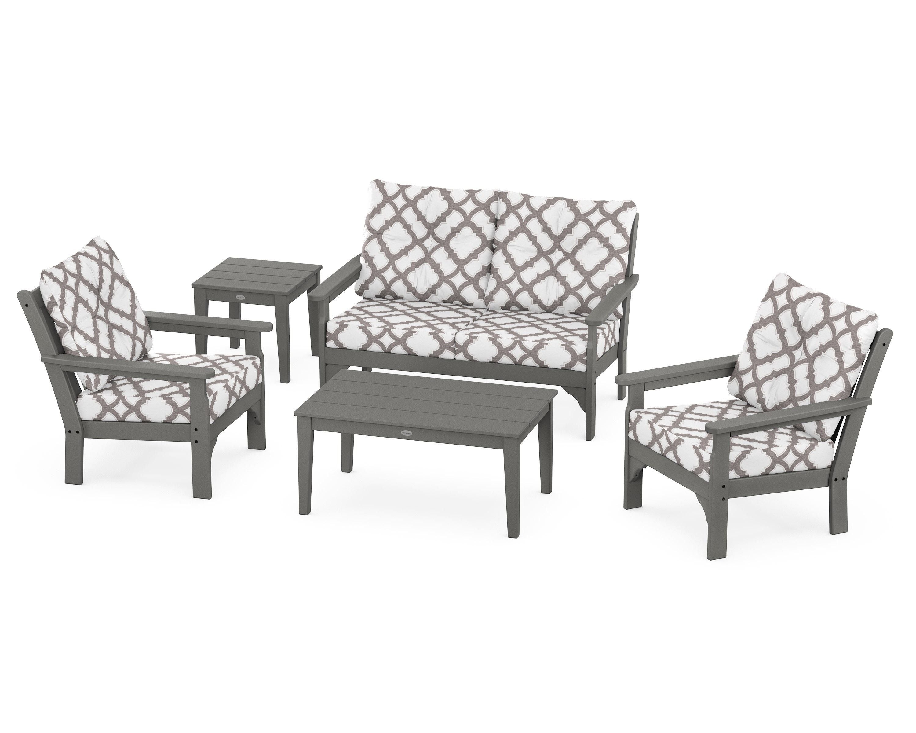 POLYWOOD® Vineyard 5-Piece Deep Seating Set in Slate Grey / Trellis Grey Mist