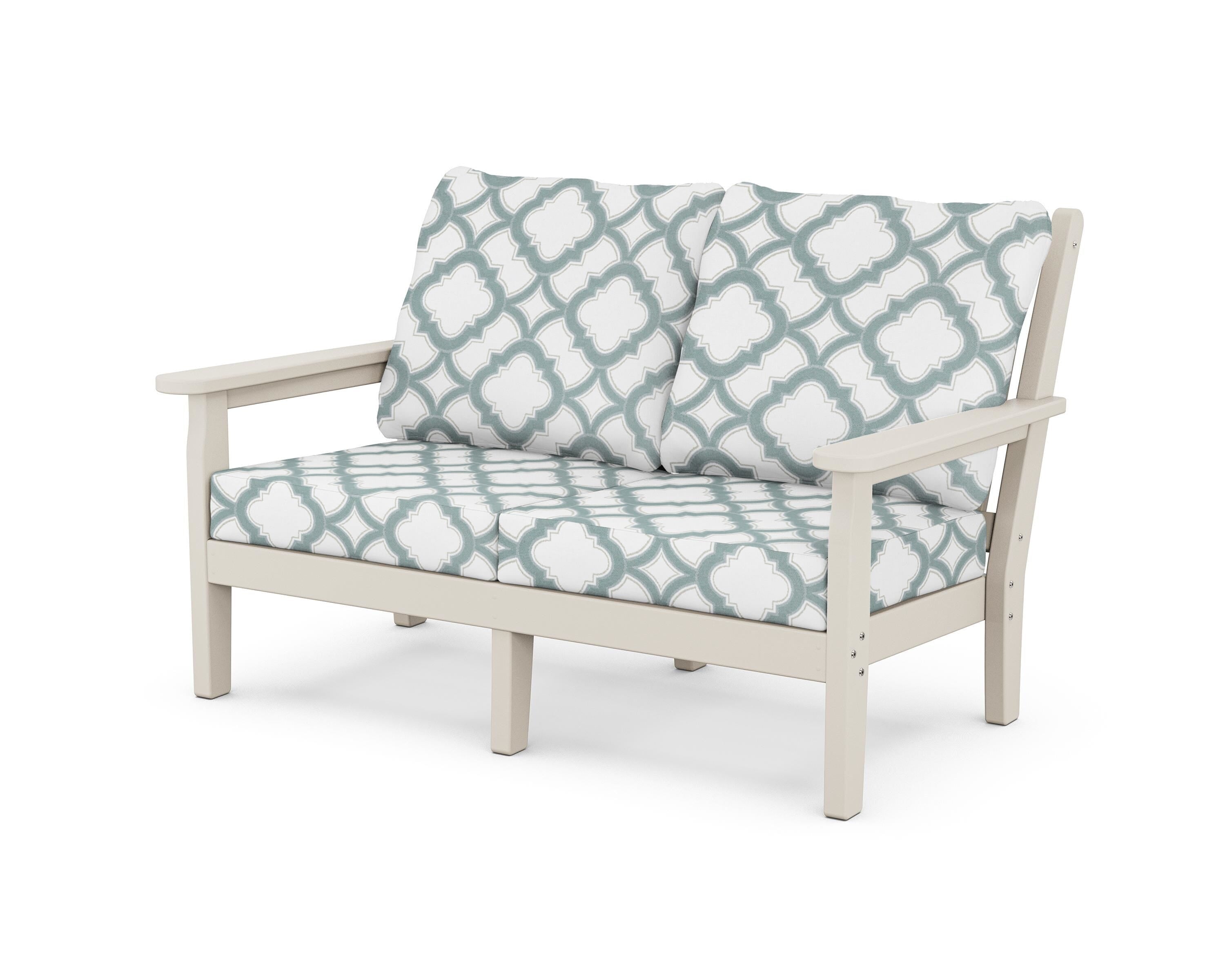 POLYWOOD® Chippendale Deep Seating Loveseat in Sand / Trellis Glacier Spa