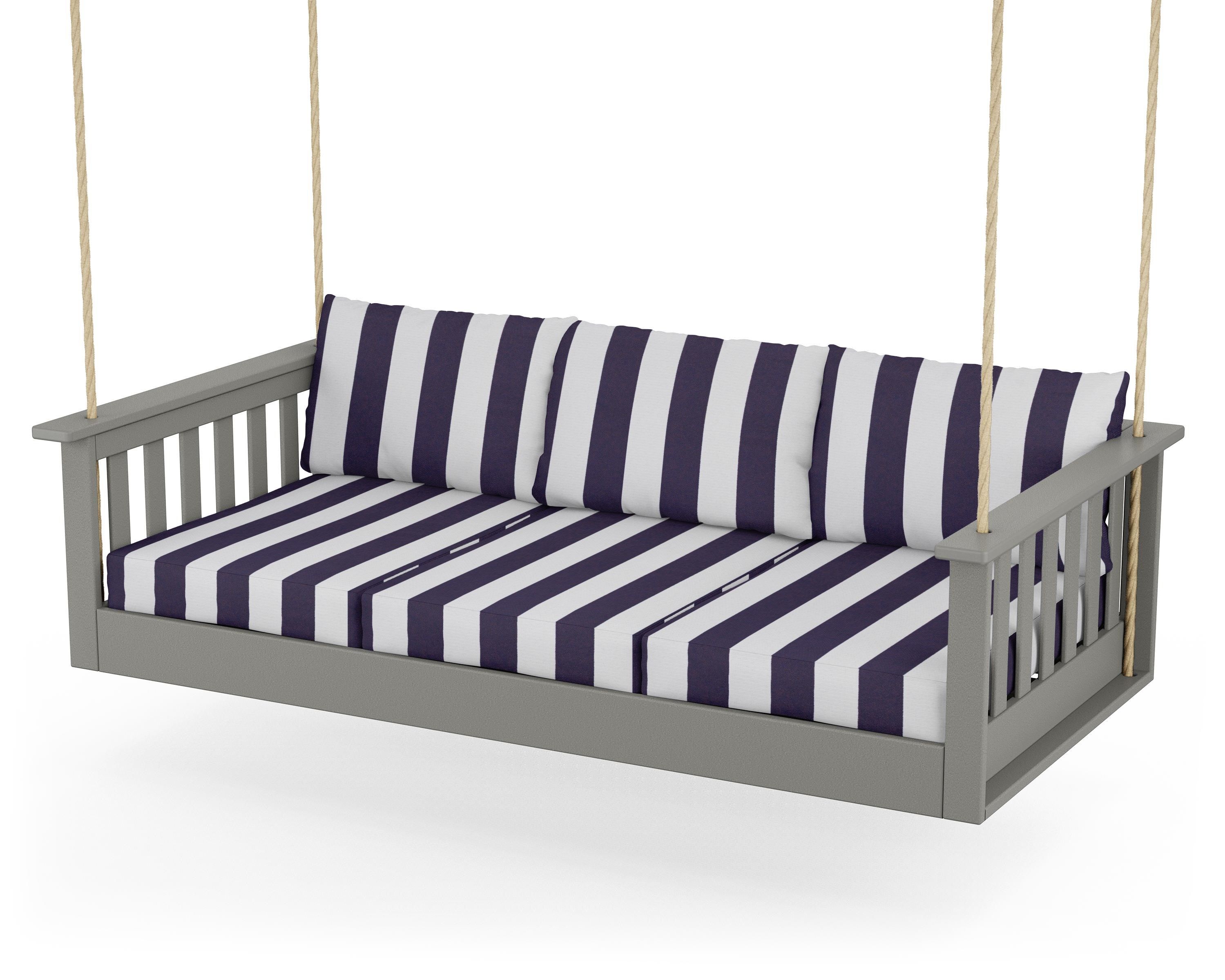 POLYWOOD® Vineyard Daybed Swing in Slate Grey / Cabana Stripe Navy