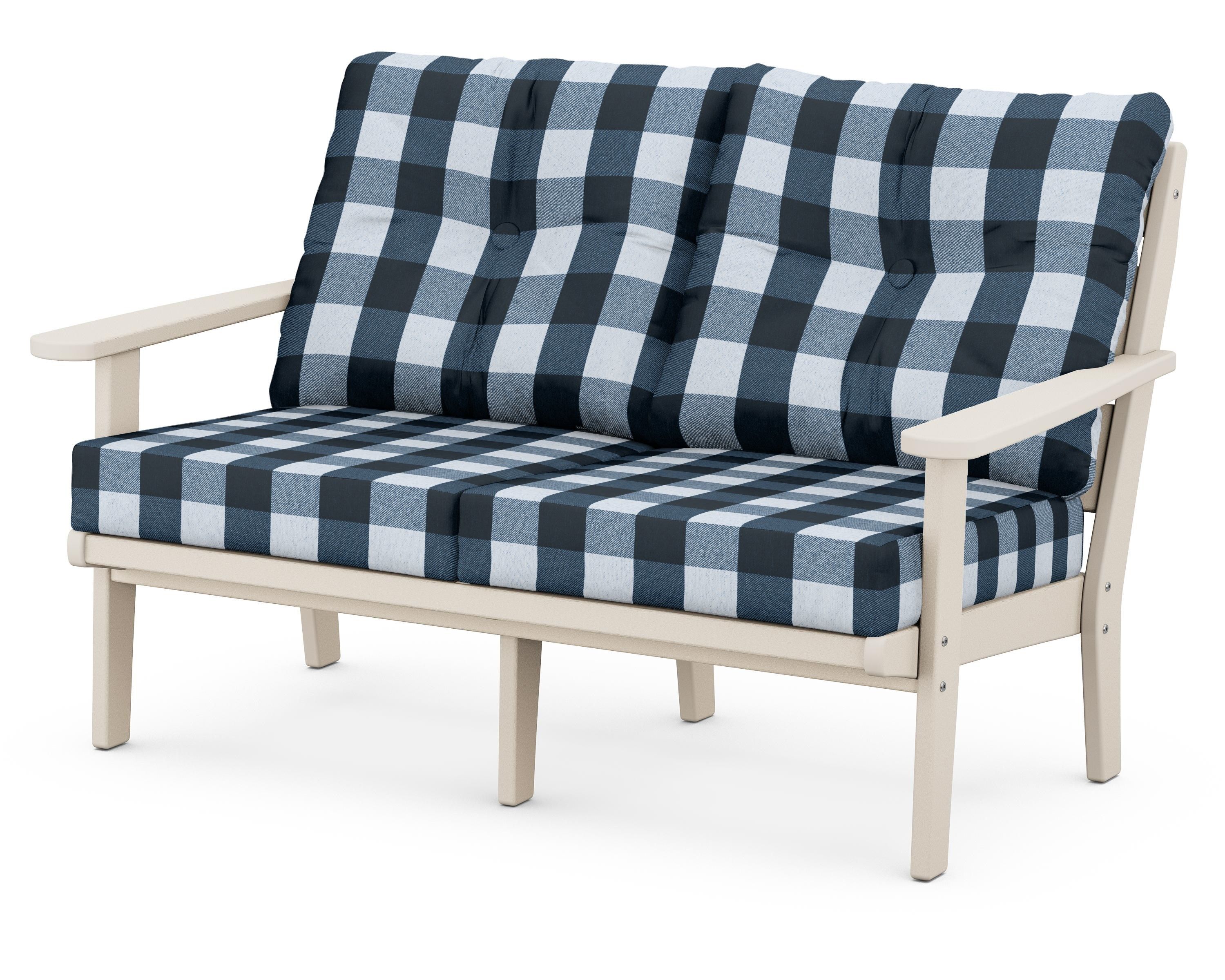 POLYWOOD® Lakeside Deep Seating Loveseat in Sand / Buffalo Plaid Marine Indigo