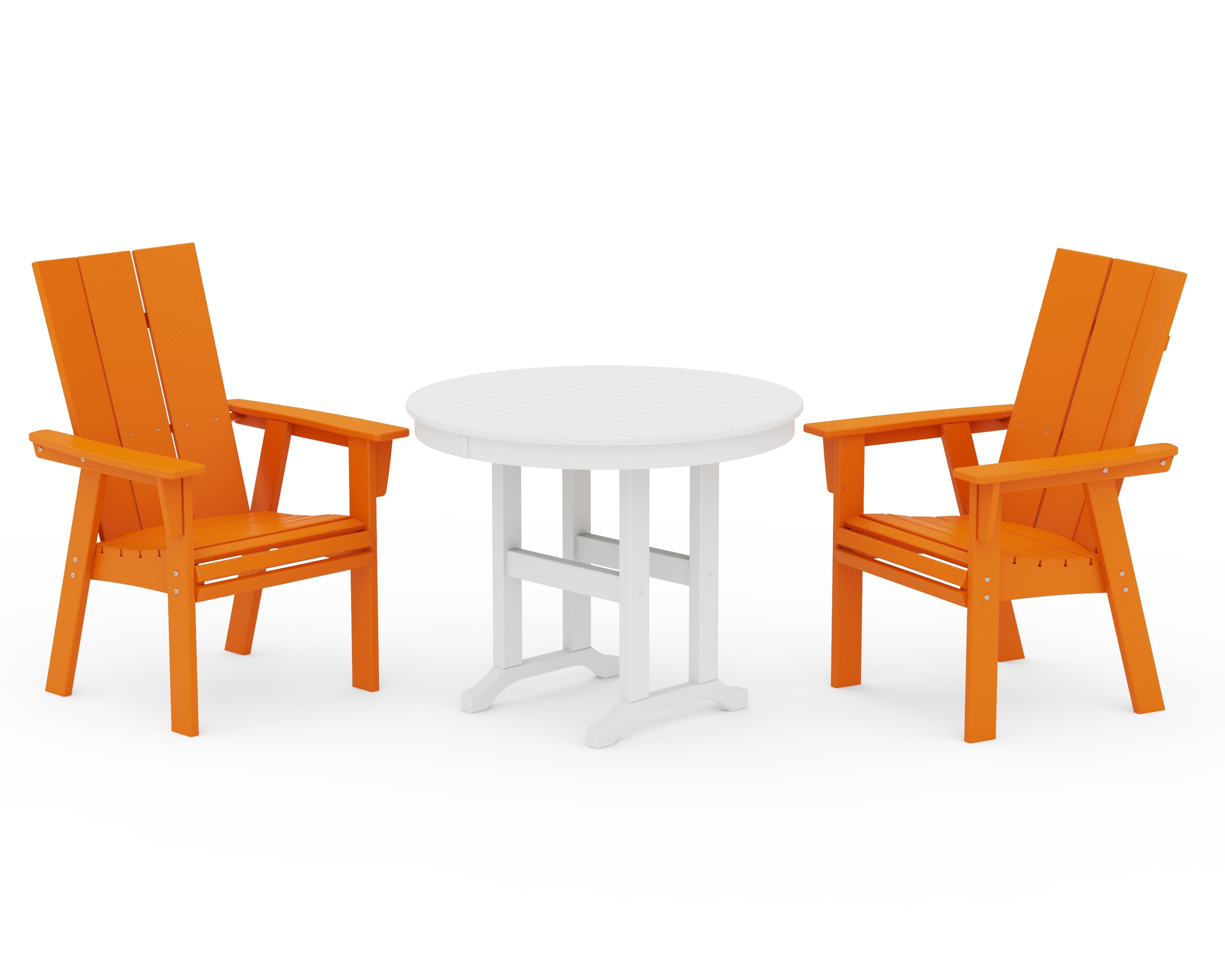 POLYWOOD® Modern Adirondack 3-Piece Round Dining Set in Tangerine / White