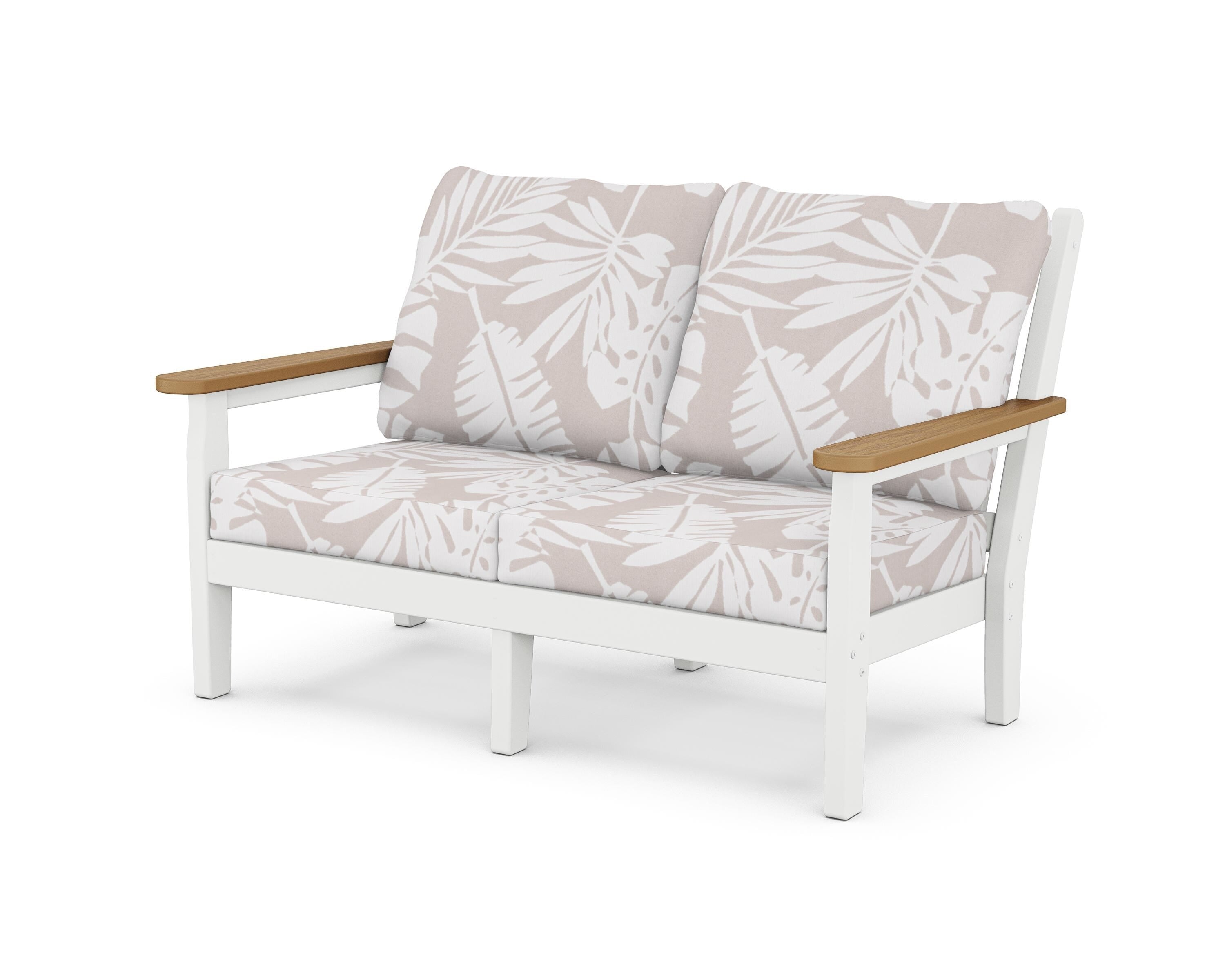 POLYWOOD® Chippendale Deep Seating Loveseat in White / Natural / Leaf Dune Burlap