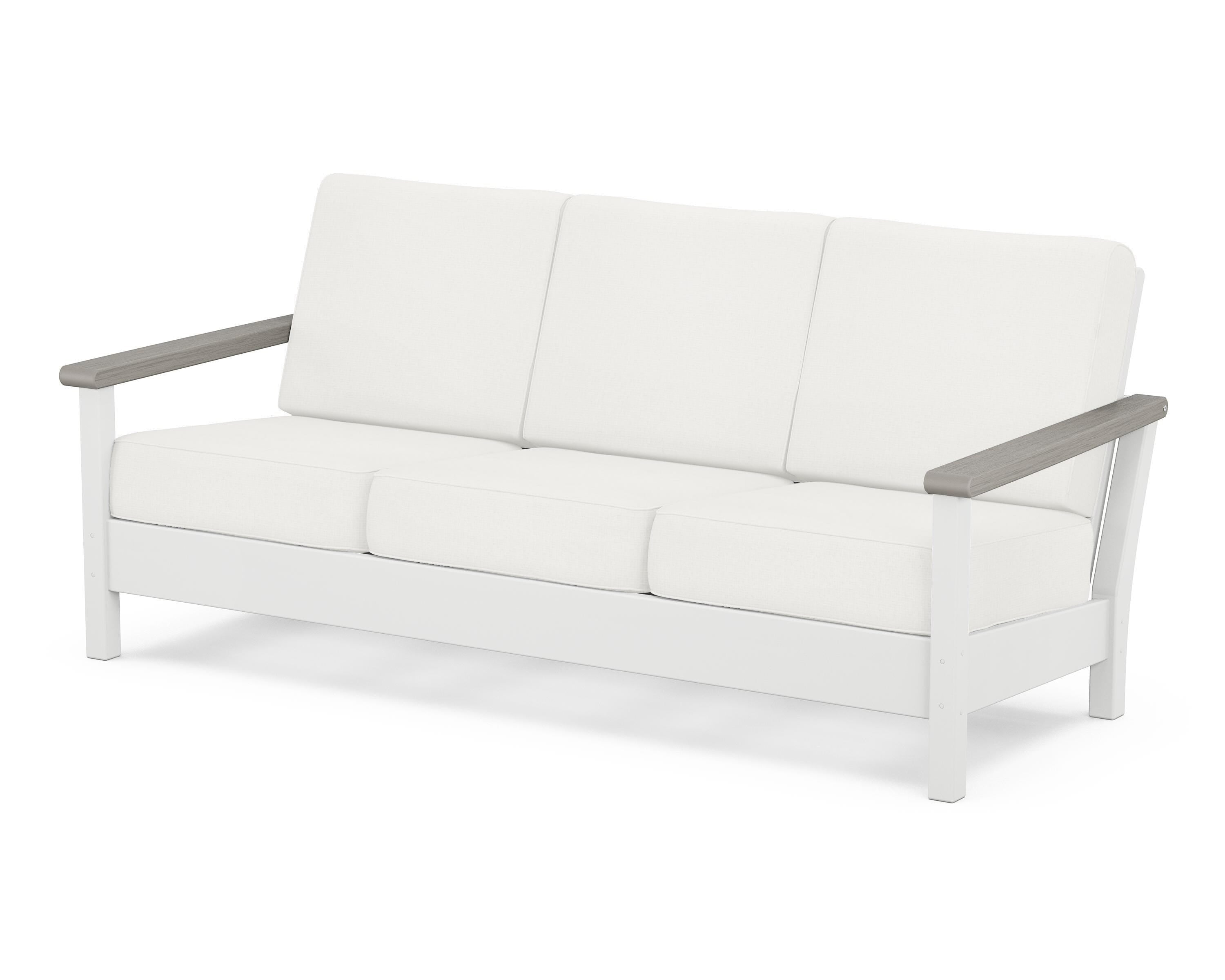POLYWOOD® Harbour Deep Seating Sofa in White / Driftwood / Natural Linen