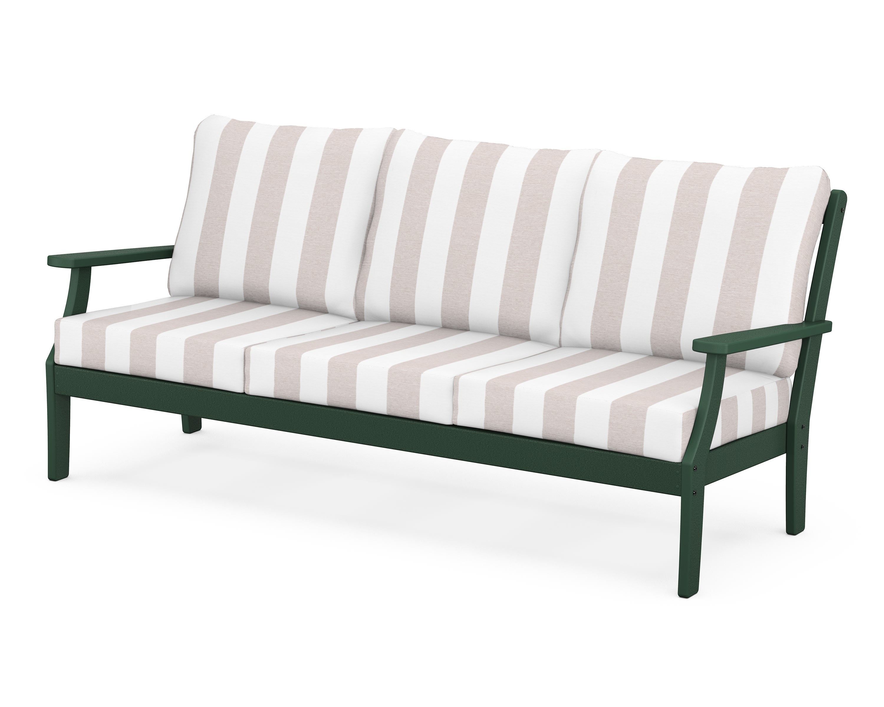 POLYWOOD® Braxton Deep Seating Sofa in Green / Cabana Stripe Dune Burlap