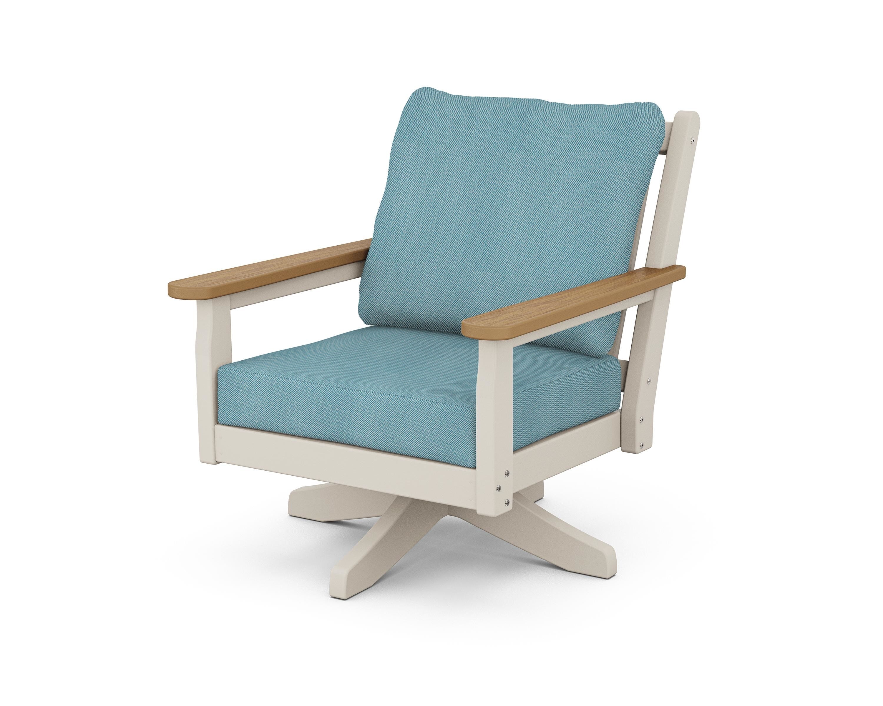 POLYWOOD® Chippendale Deep Seating Swivel Chair in Sand / Natural / Lattice Sky Blue
