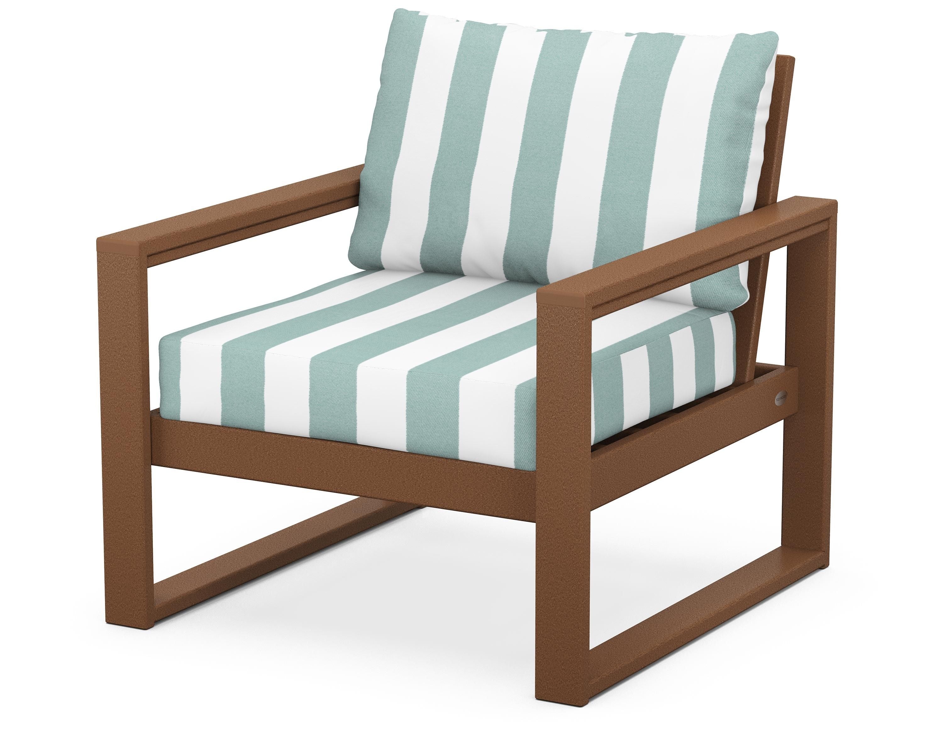 POLYWOOD® EDGE Club Chair in Teak / Cabana Stripe Glacier Spa