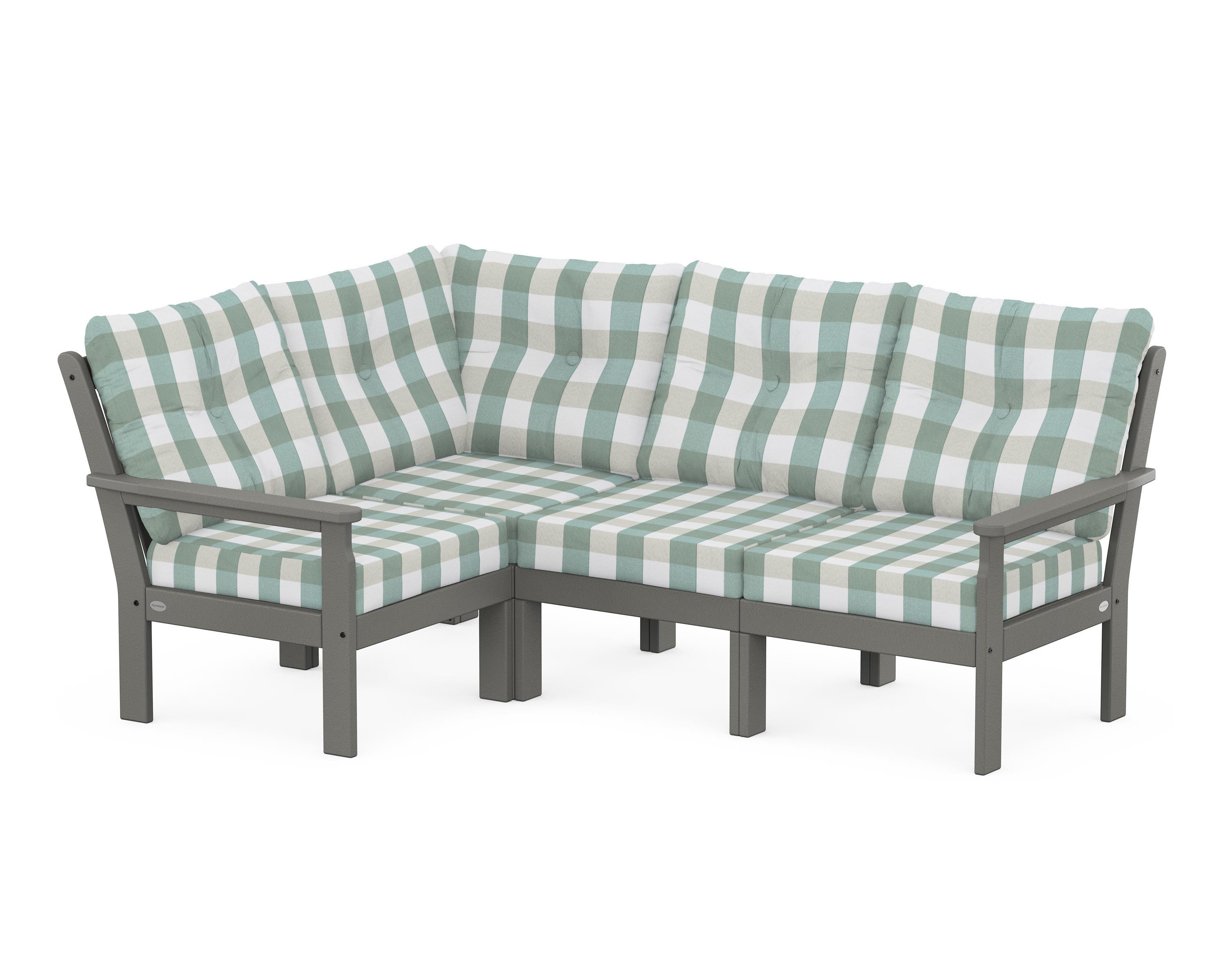 POLYWOOD® Vineyard 4-Piece Sectional in Slate Grey / Buffalo Plaid Glacier Spa