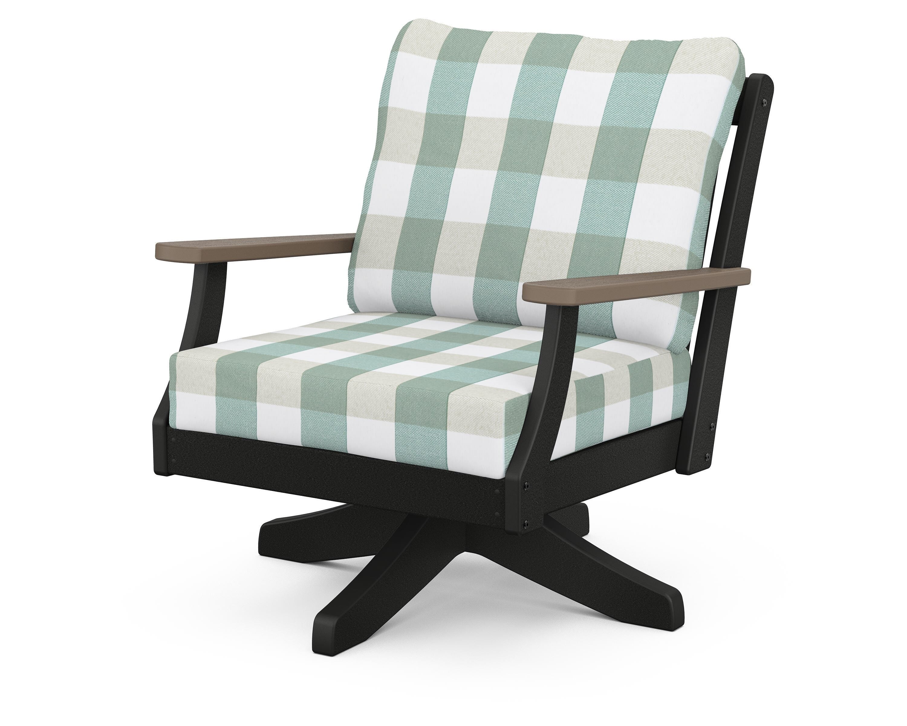 POLYWOOD® Braxton Deep Seating Swivel Chair in Black / Kona / Buffalo Plaid Glacier Spa