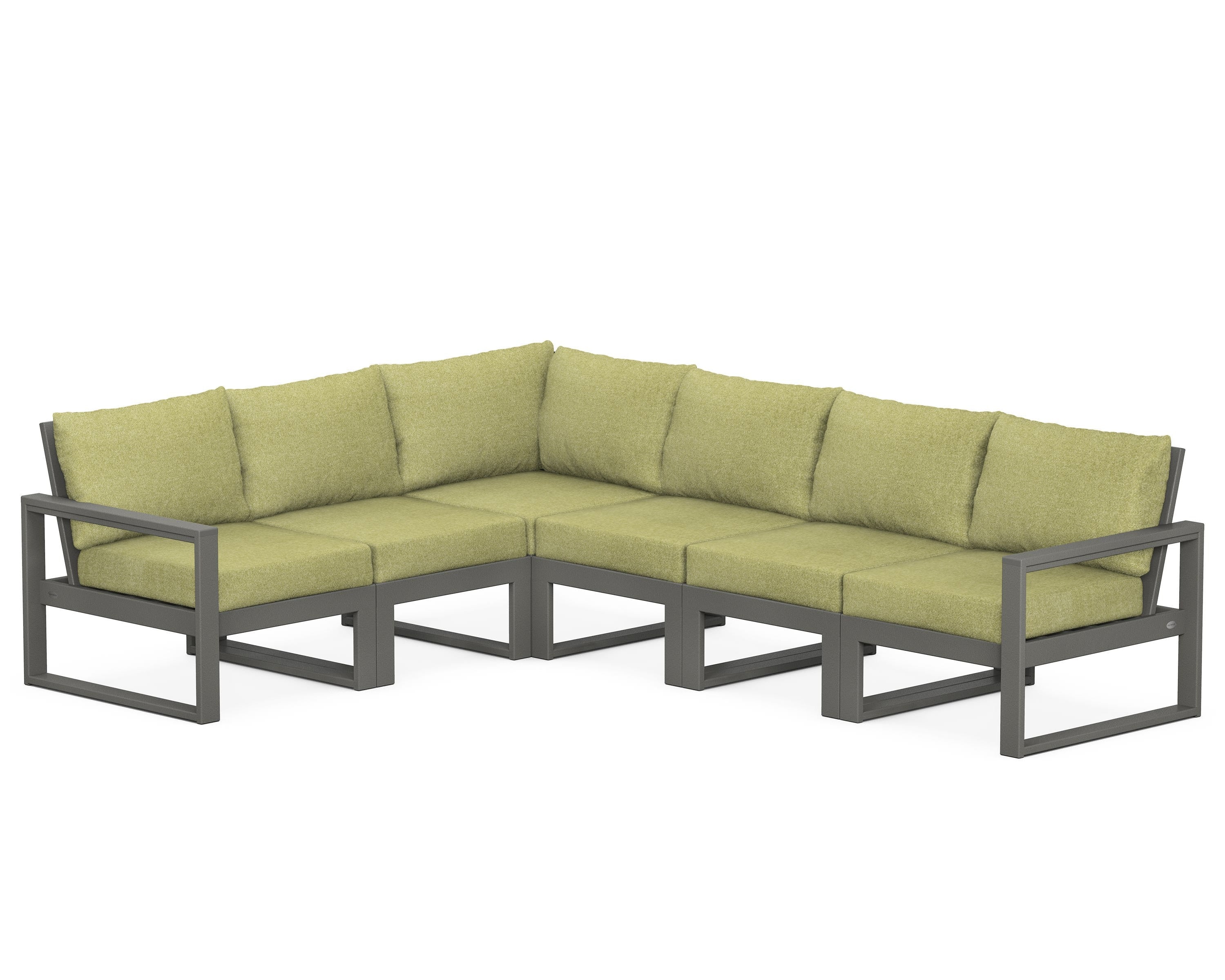 POLYWOOD® EDGE 6-Piece Modular Deep Seating Set in Slate Grey / Chartreuse Boucle