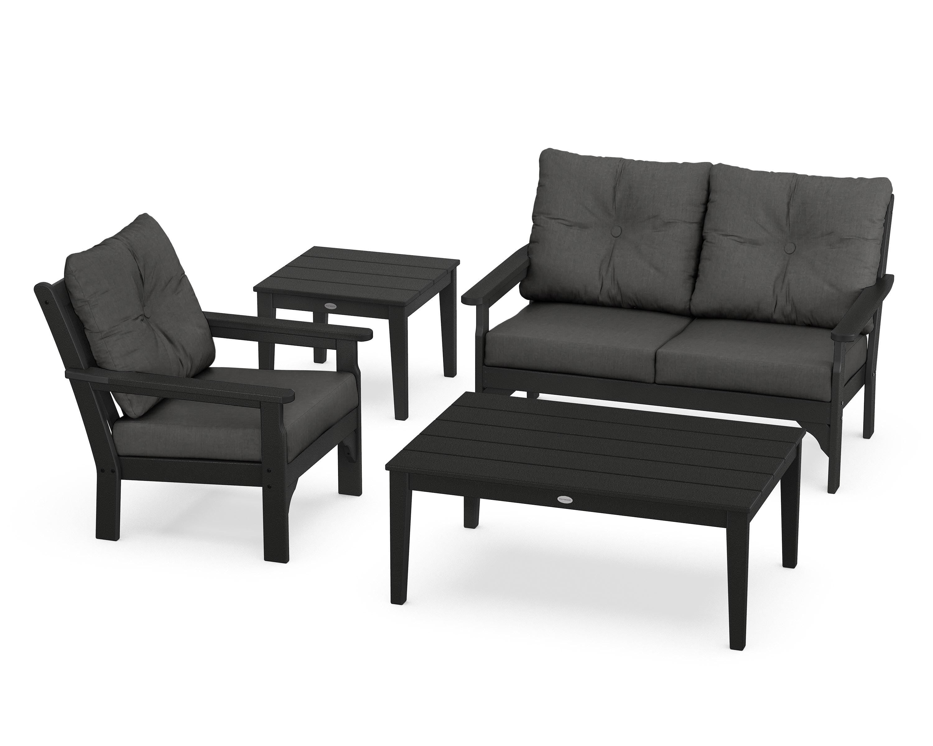 POLYWOOD® Vineyard 4-Piece Deep Seating Set in Black / Spectrum Carbon