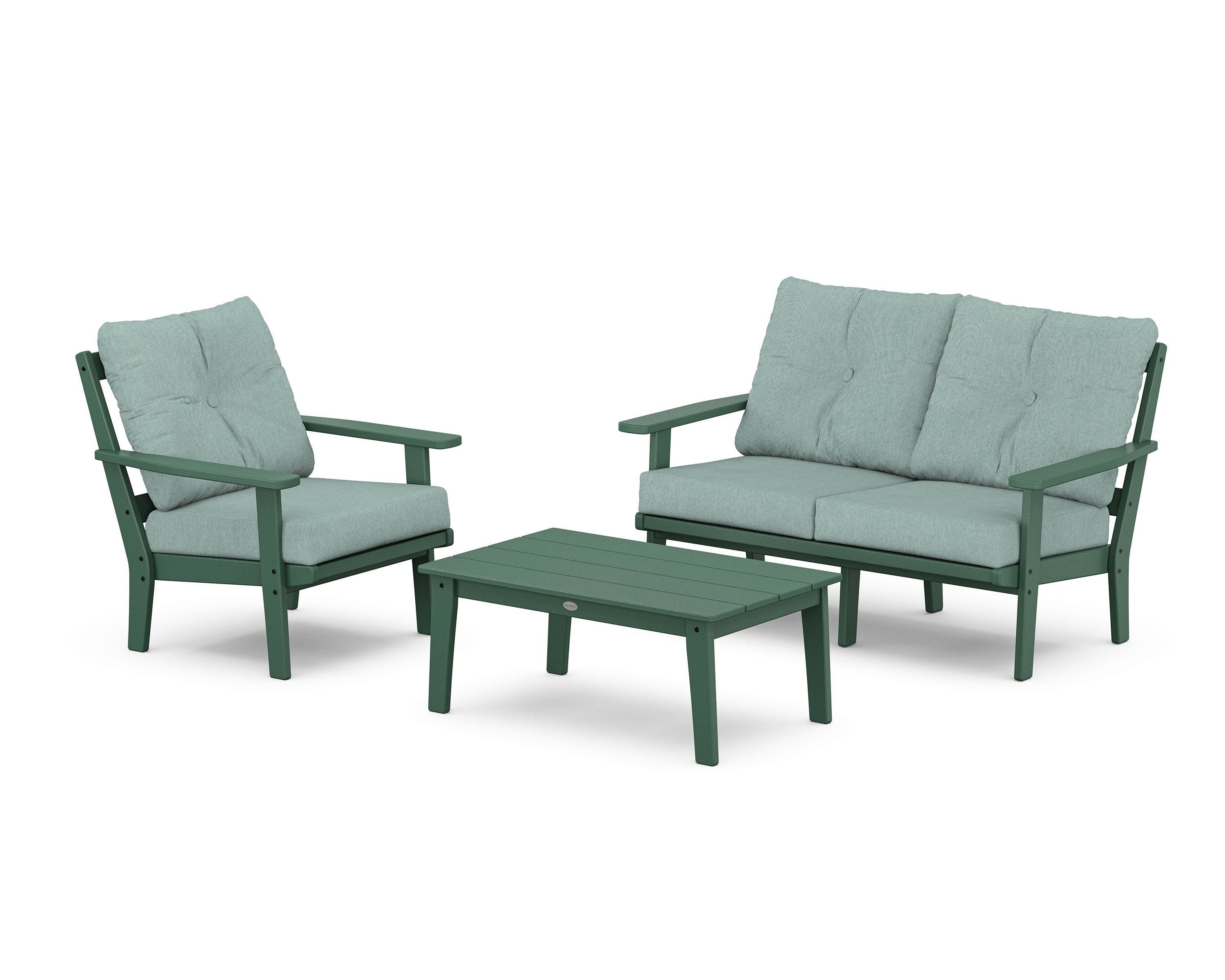 POLYWOOD® Oxford 3-Piece Deep Seating Set with Loveseat in Green / Glacier Spa