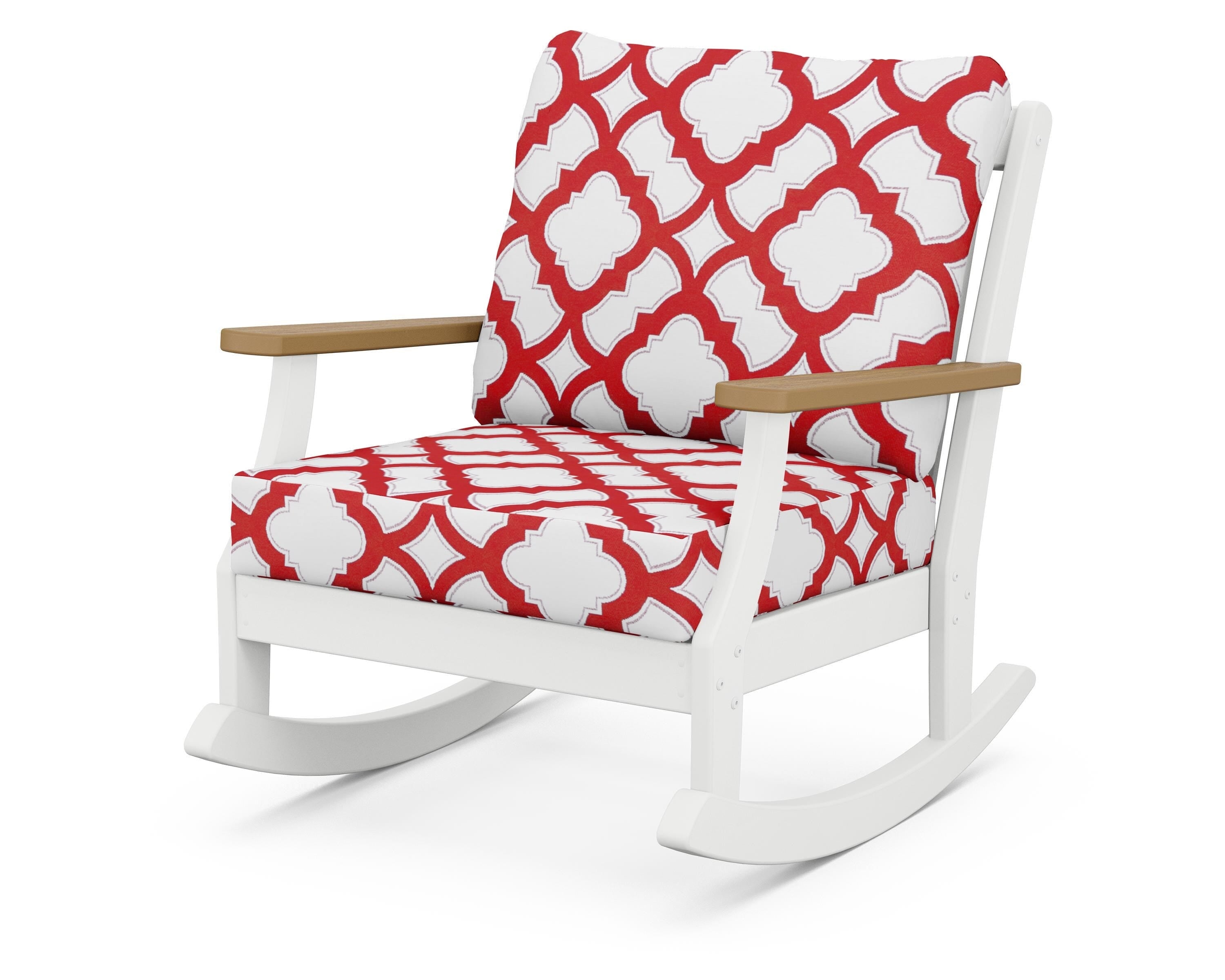 POLYWOOD® Braxton Deep Seating Rocking Chair in White / Natural / Trellis Crimson