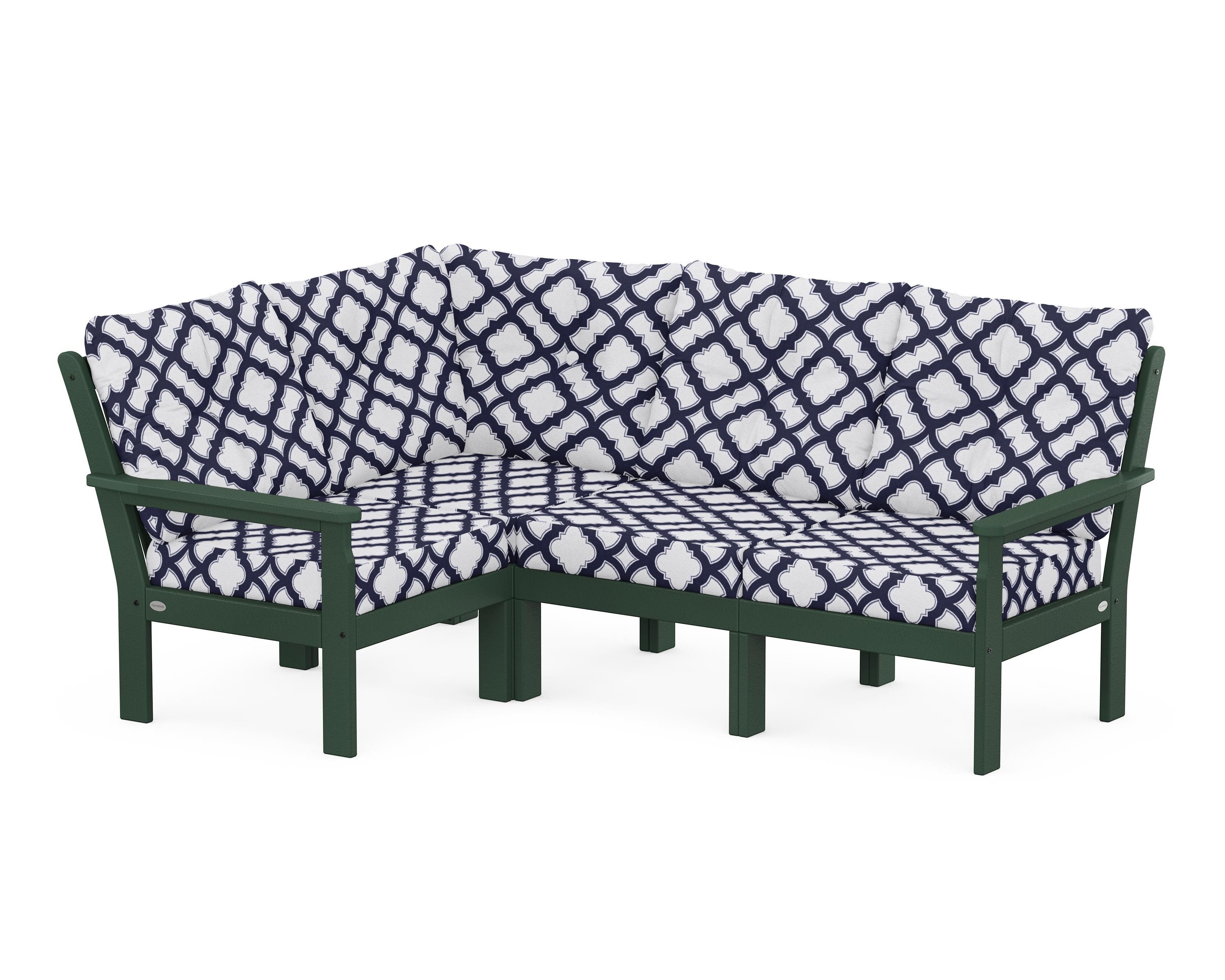 POLYWOOD® Vineyard 4-Piece Sectional in Green / Trellis Navy