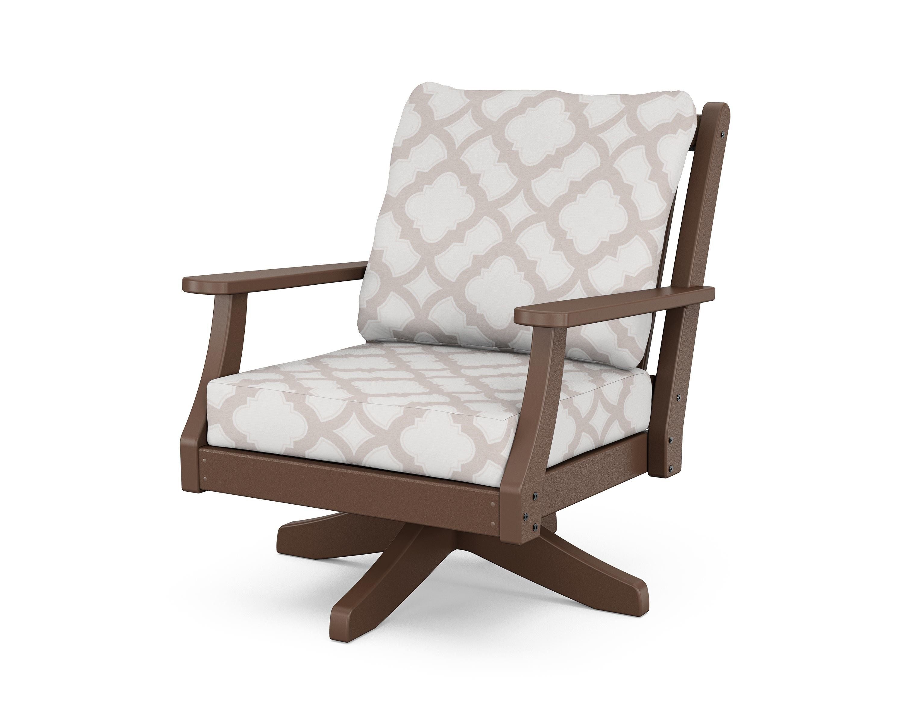 Country Living Wovendale Deep Seating Swivel Chair in Mahogany / Trellis Dune Burlap