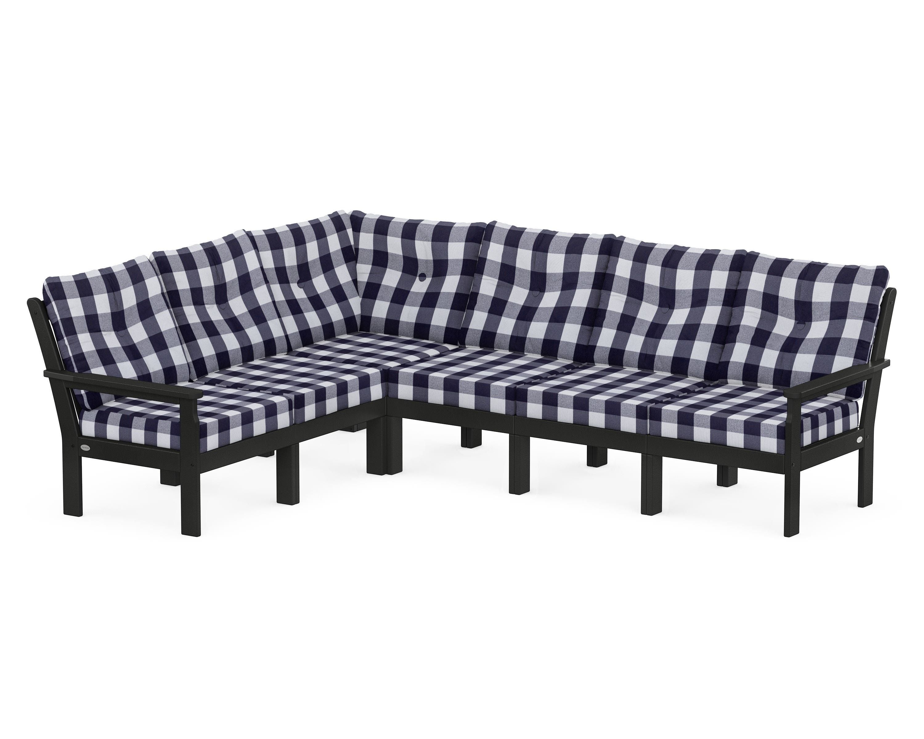 POLYWOOD® Vineyard 6-Piece Sectional in Black / Buffalo Plaid Navy