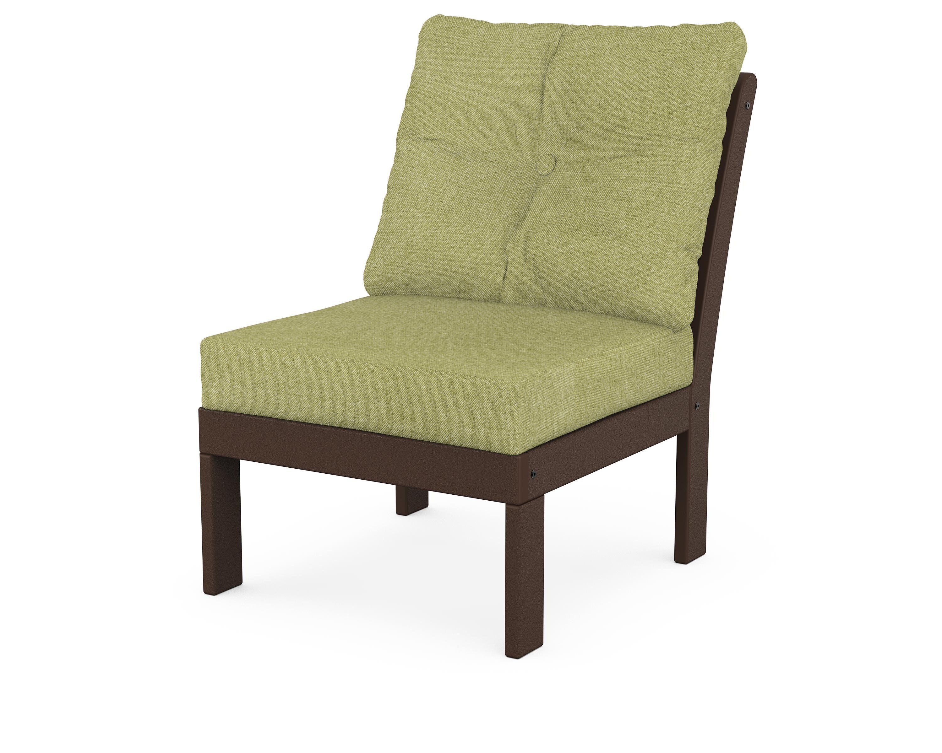 POLYWOOD® Vineyard Modular Armless Chair in Mahogany / Chartreuse Boucle