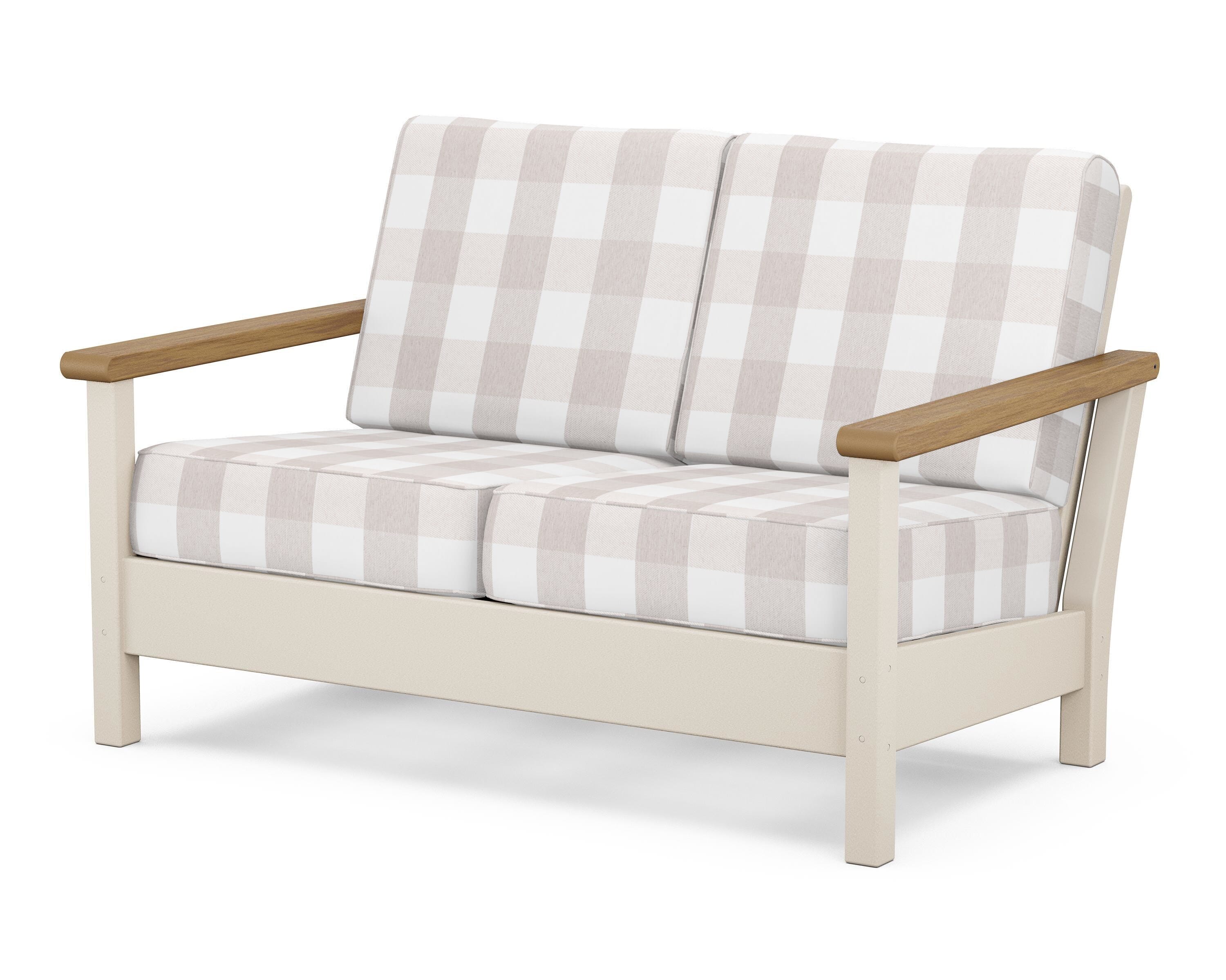 POLYWOOD® Harbour Deep Seating Loveseat in Sand / Natural / Buffalo Plaid Dune Burlap