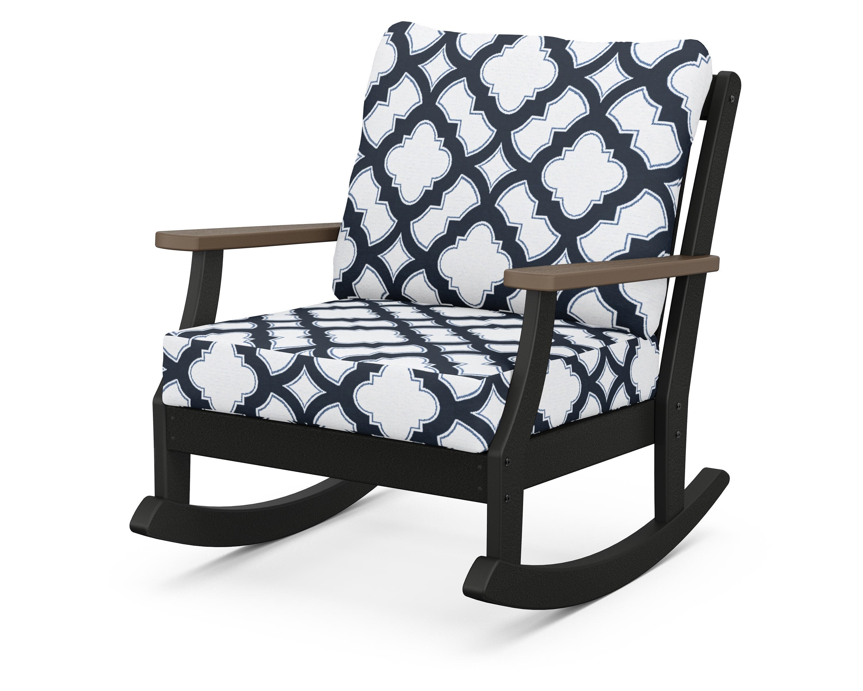 POLYWOOD® Braxton Deep Seating Rocking Chair in Black / Kona / Trellis Marine Indigo