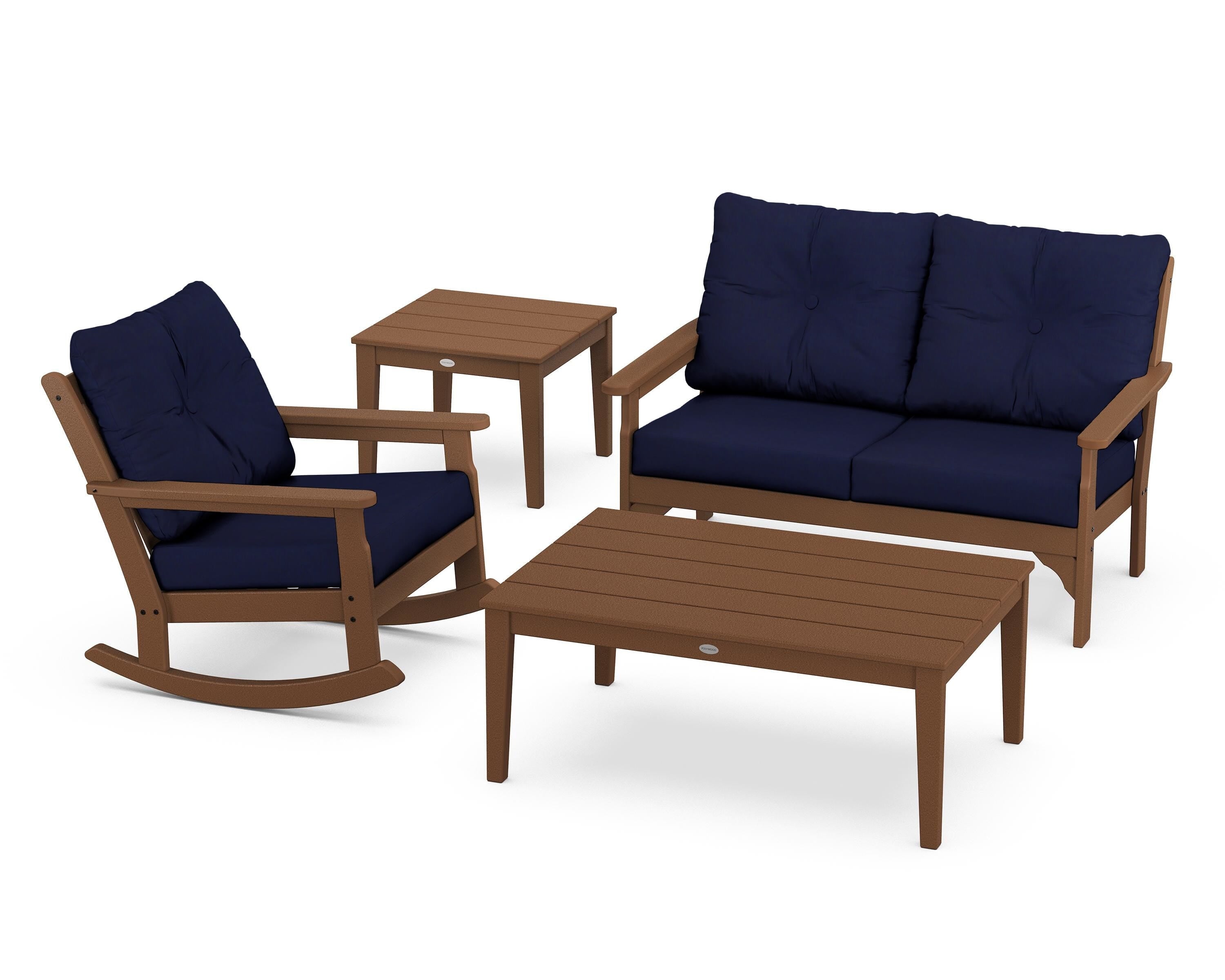 POLYWOOD® Vineyard 4-Piece Deep Seating Rocker Set in Teak / Navy