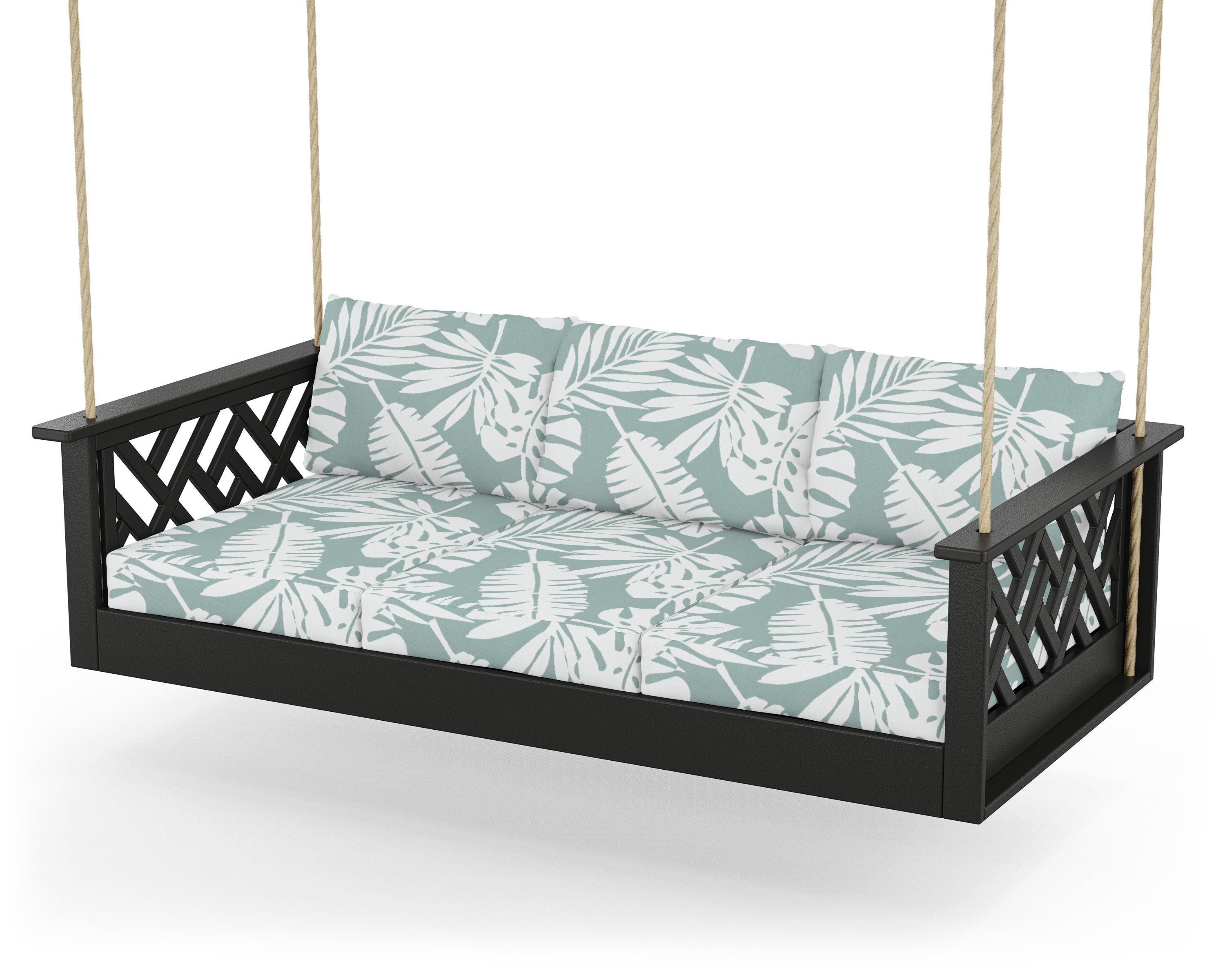 POLYWOOD® Chippendale Daybed Swing in Black / Leaf Glacier Spa