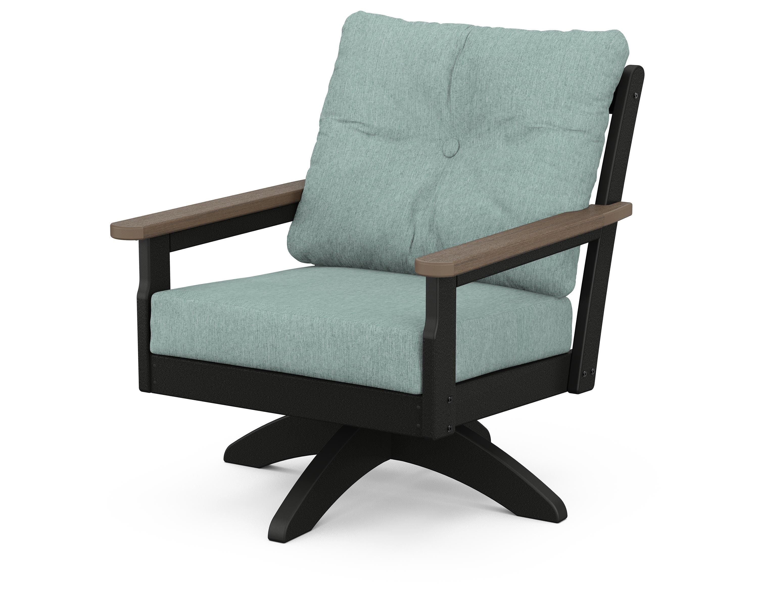 POLYWOOD® Vineyard Deep Seating Swivel Chair in Black / Kona / Glacier Spa