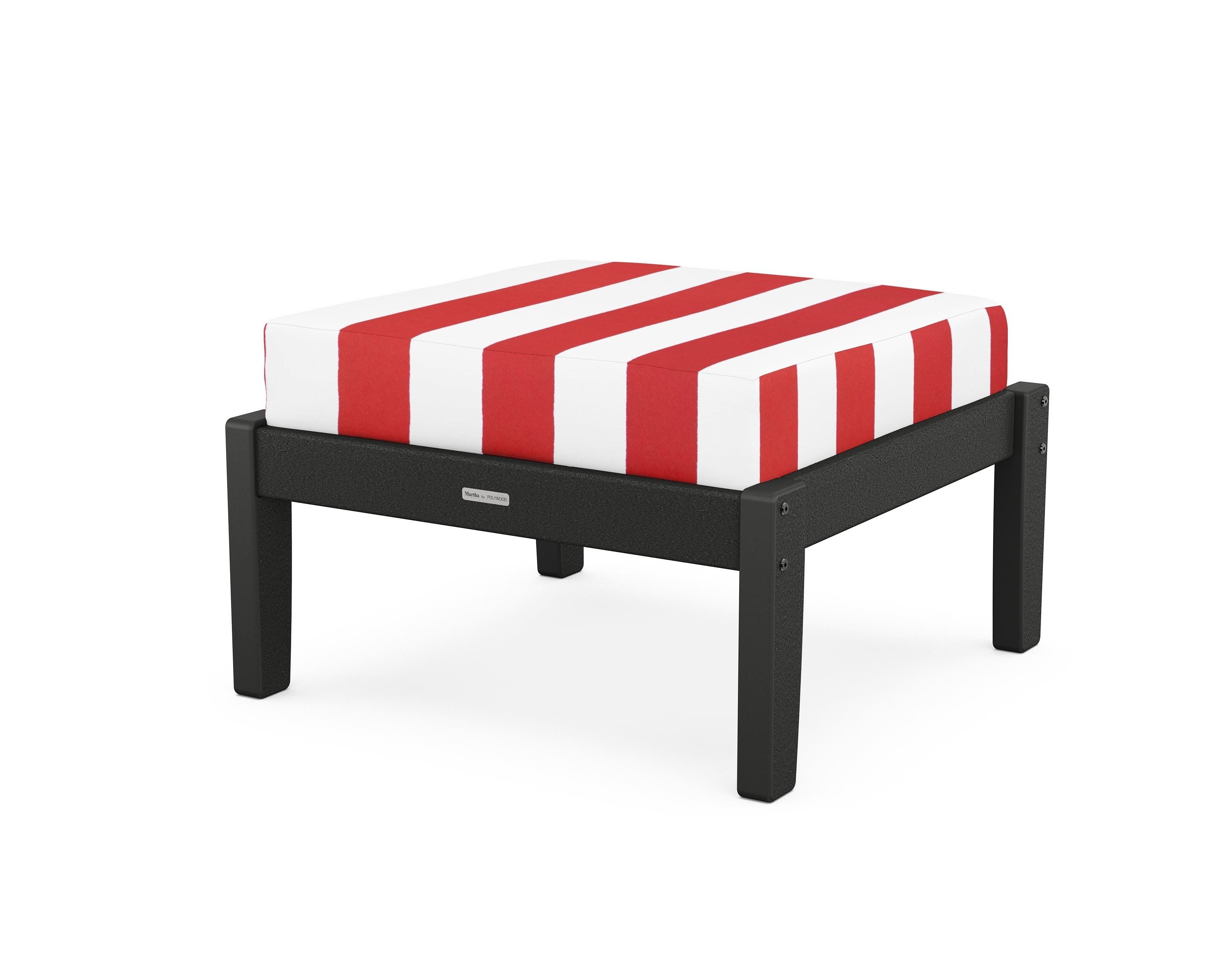 Martha Stewart by POLYWOOD® Chinoiserie Deep Seating Ottoman in Black / Cabana Stripe Crimson