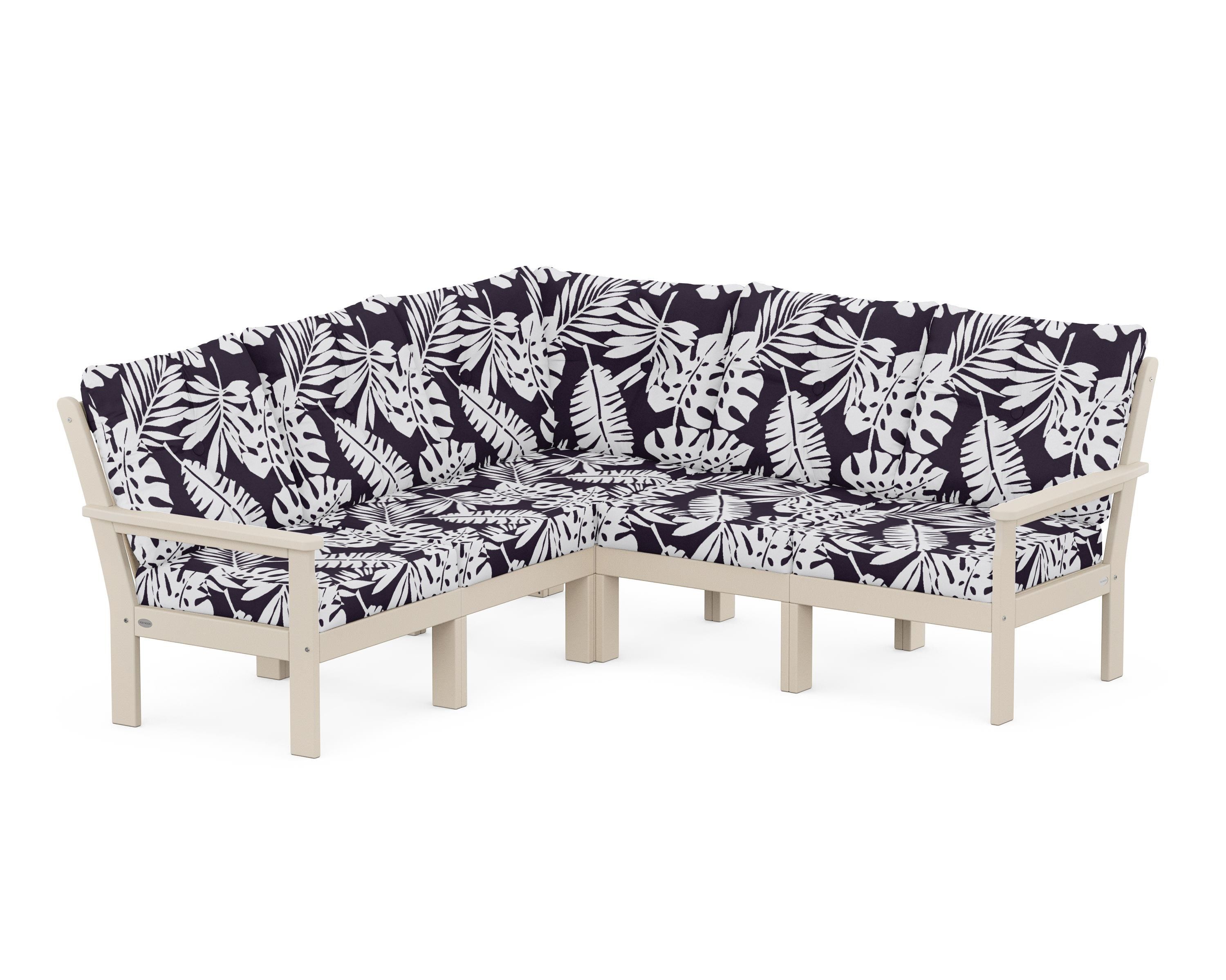 POLYWOOD® Vineyard 5-Piece Sectional in Sand / Leaf Navy