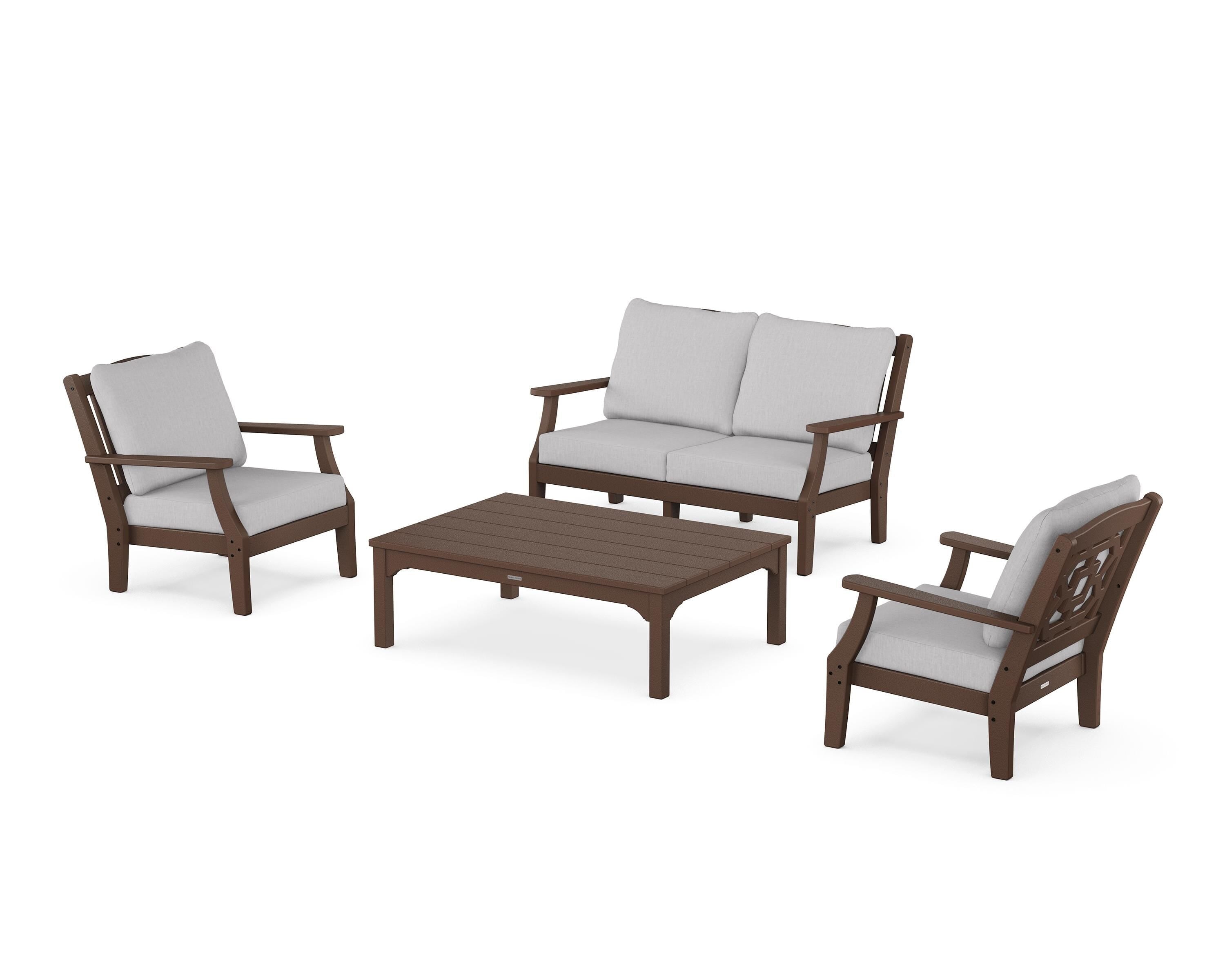 Martha Stewart by POLYWOOD® Chinoiserie 4-Piece Deep Seating Set with Loveseat in Mahogany / Granite