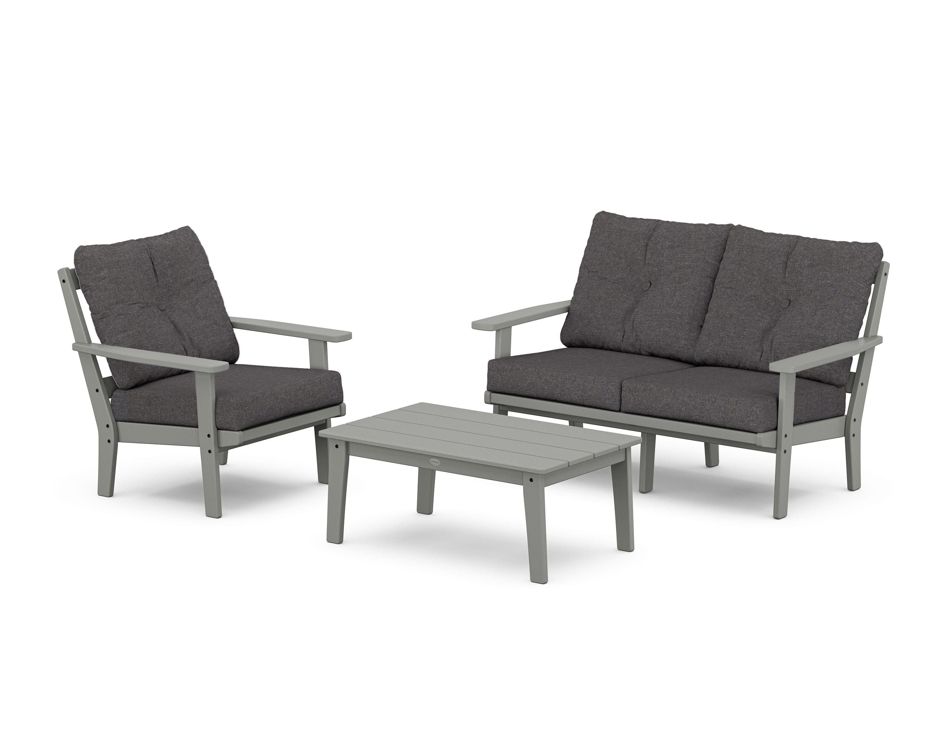 POLYWOOD® Prairie 3-Piece Deep Seating Set with Loveseat in Slate Grey / Ash Charcoal