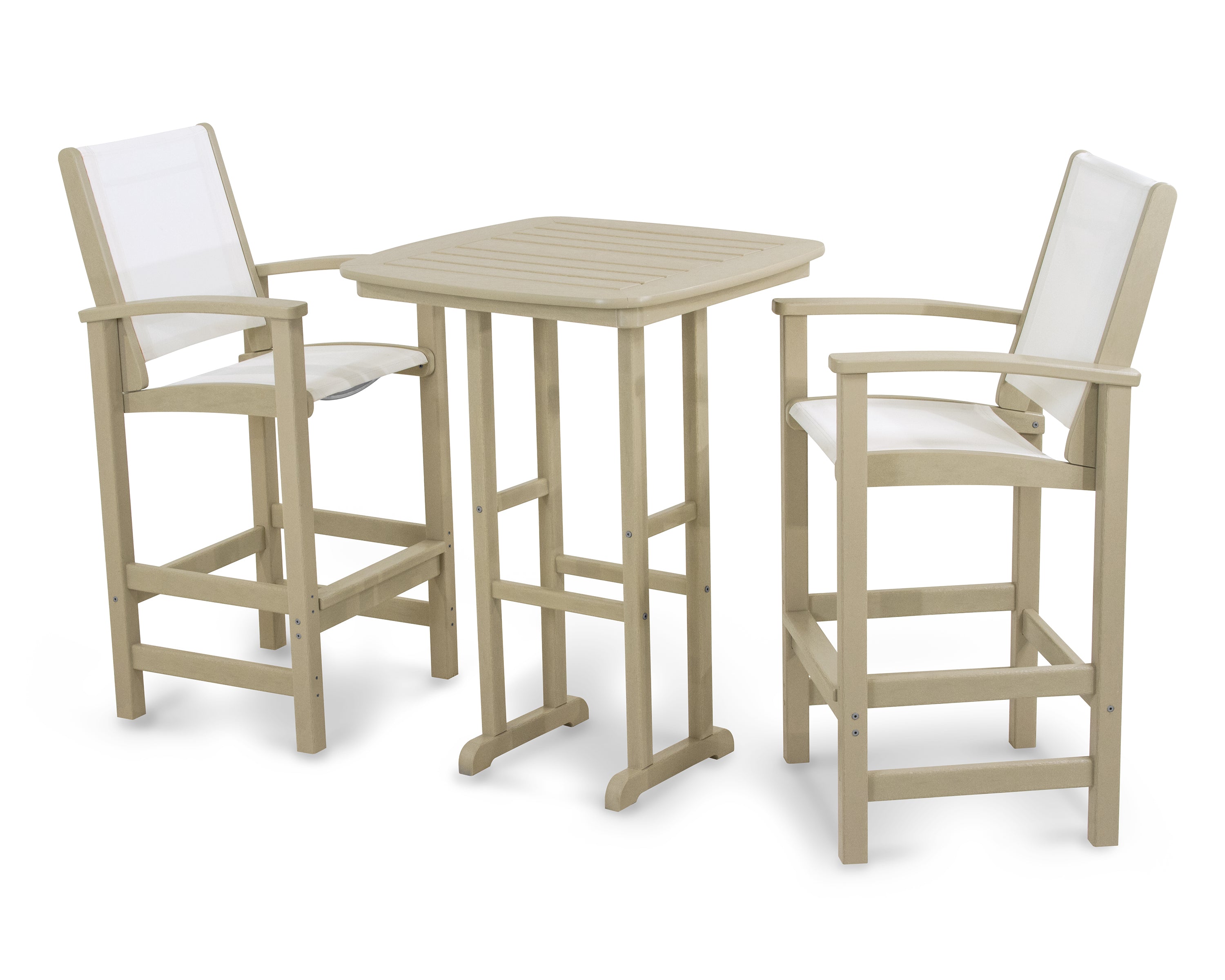 POLYWOOD® Coastal 3-Piece Bar Set in Sand / White Sling