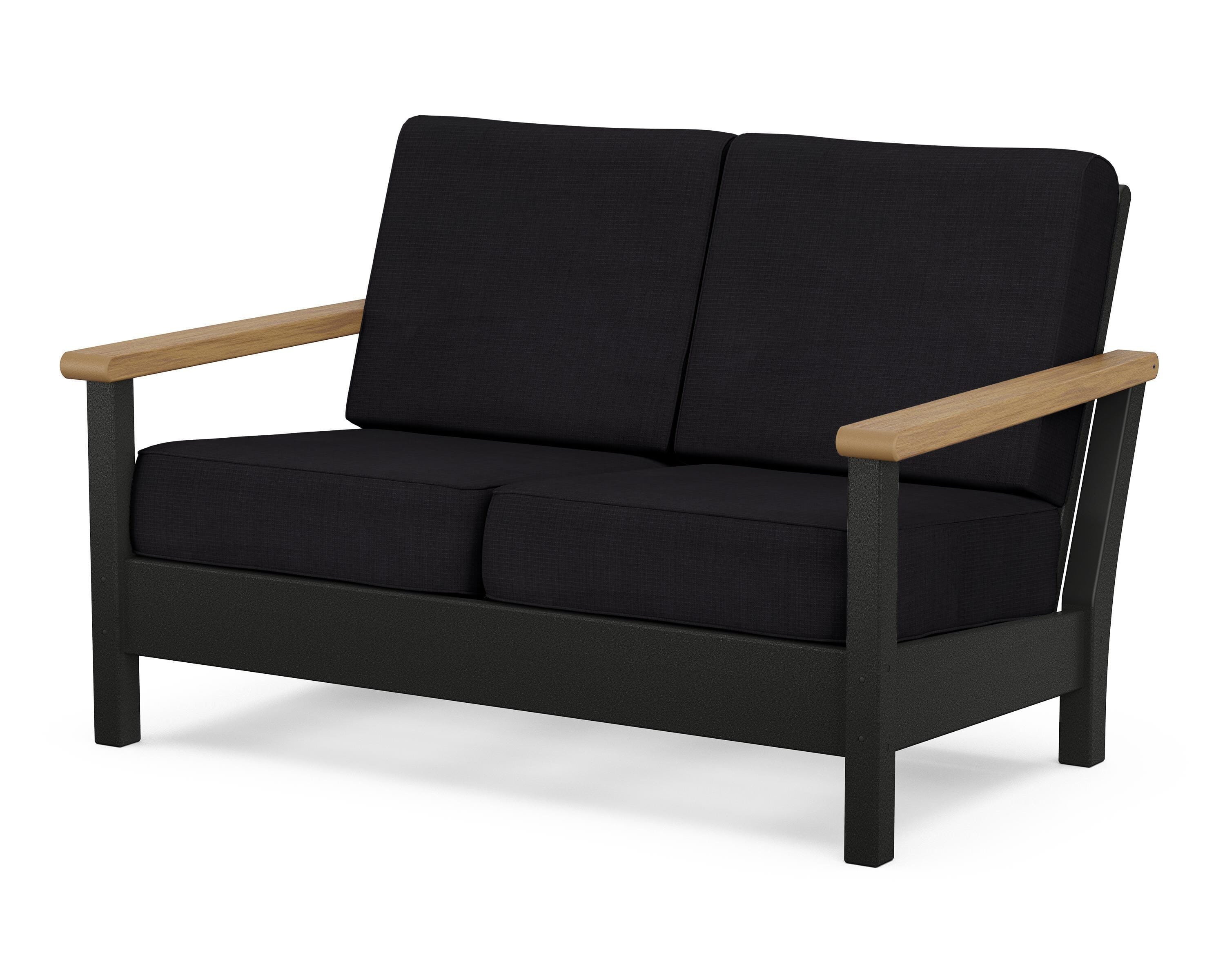 POLYWOOD® Harbour Deep Seating Loveseat in Black / Natural / Midnight Linen