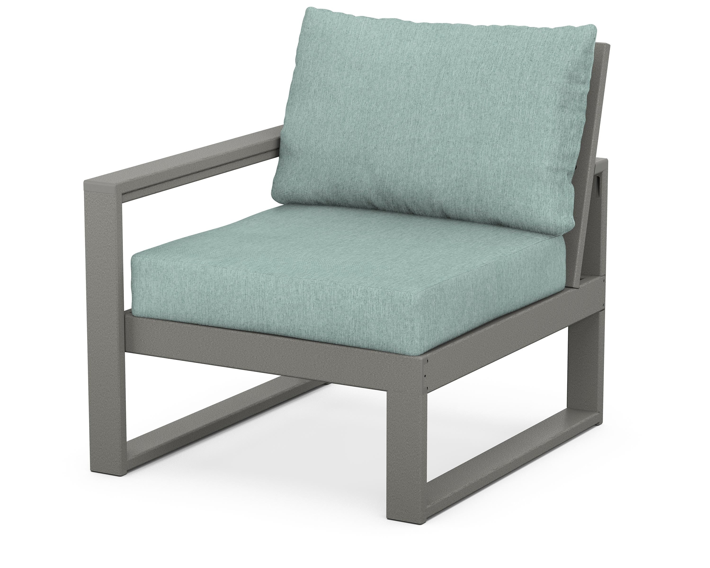 POLYWOOD® EDGE Modular Left Arm Chair in Slate Grey / Glacier Spa