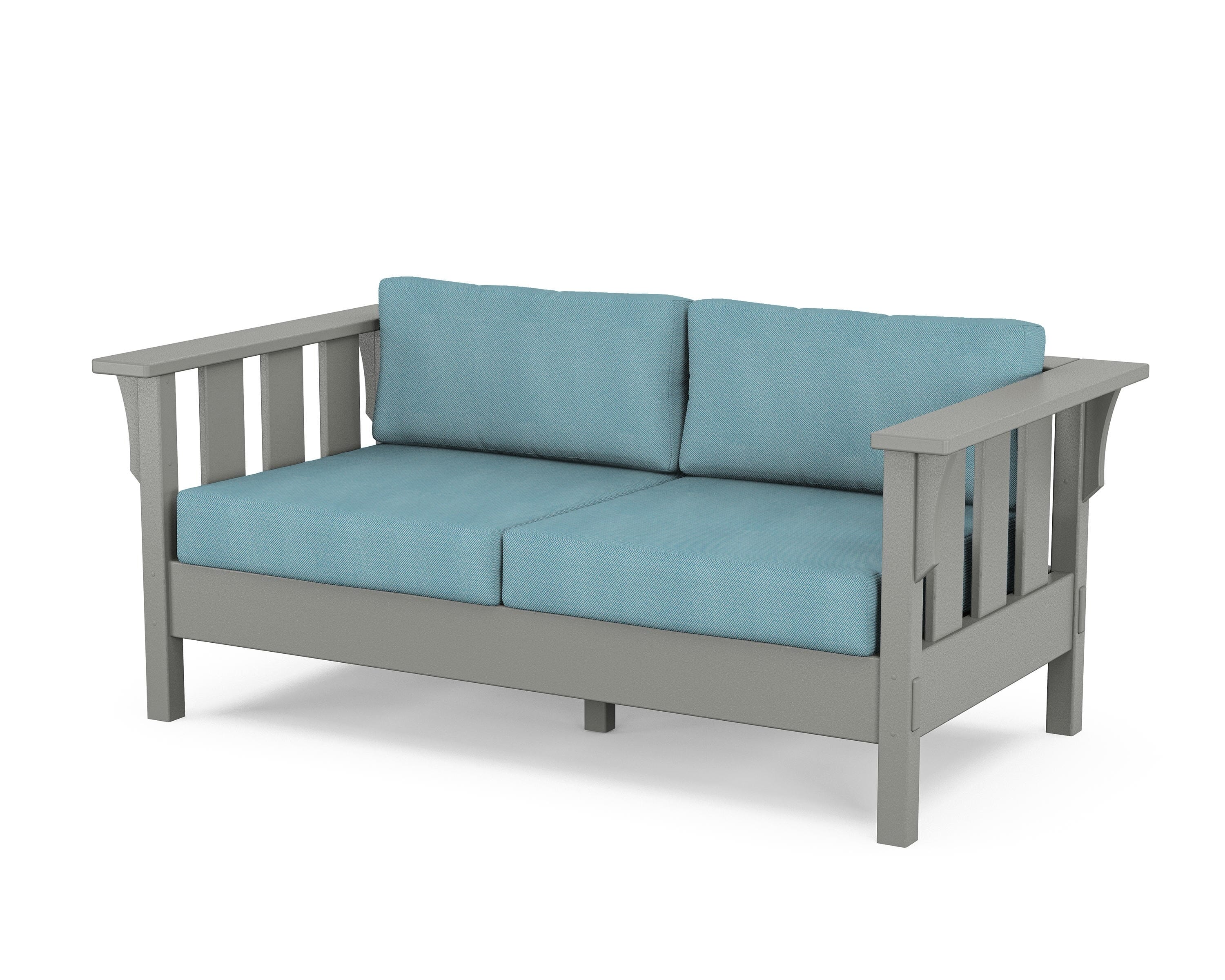 Martha Stewart by POLYWOOD® Acadia Deep Seating Loveseat in Slate Grey / Lattice Sky Blue