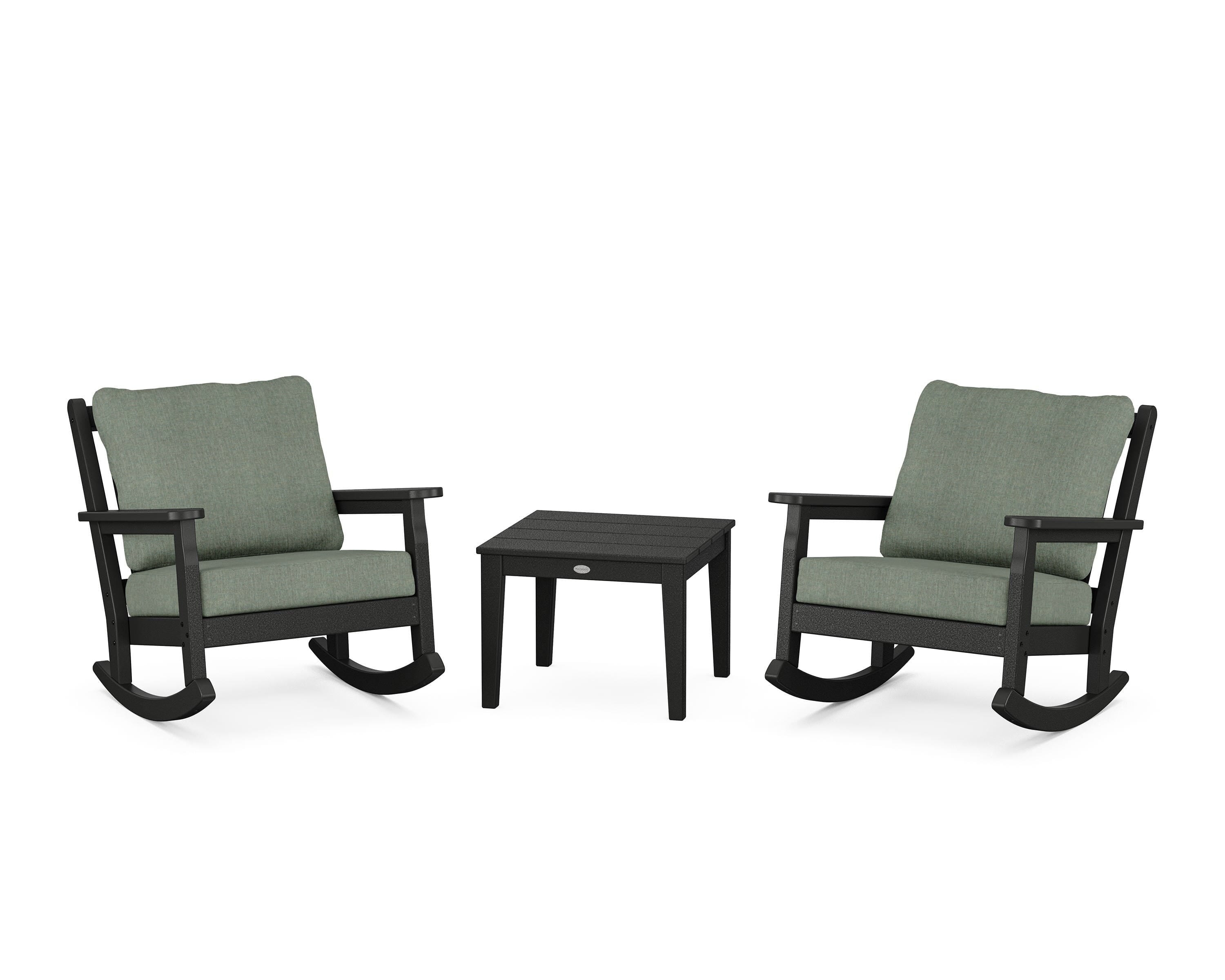 POLYWOOD® Chippendale 3-Piece Deep Seating Rocker Set in Black / Cast Sage