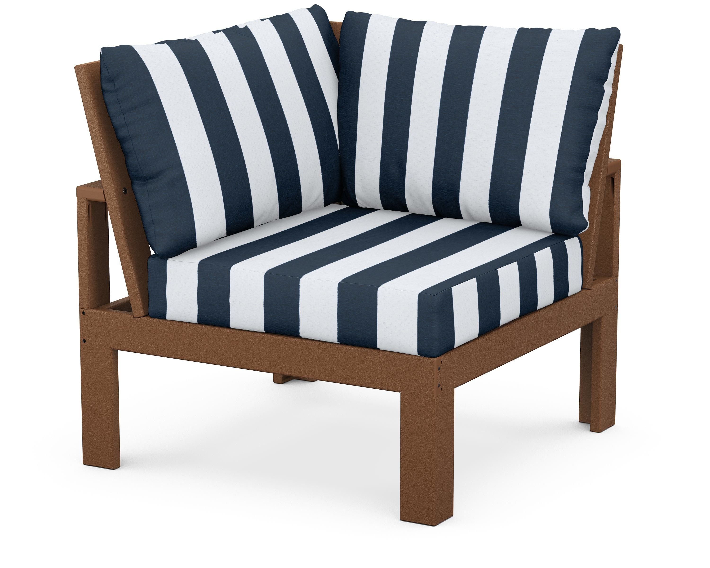 Unbranded Modular Corner Chair in Teak / Cabana Stripe Marine Indigo