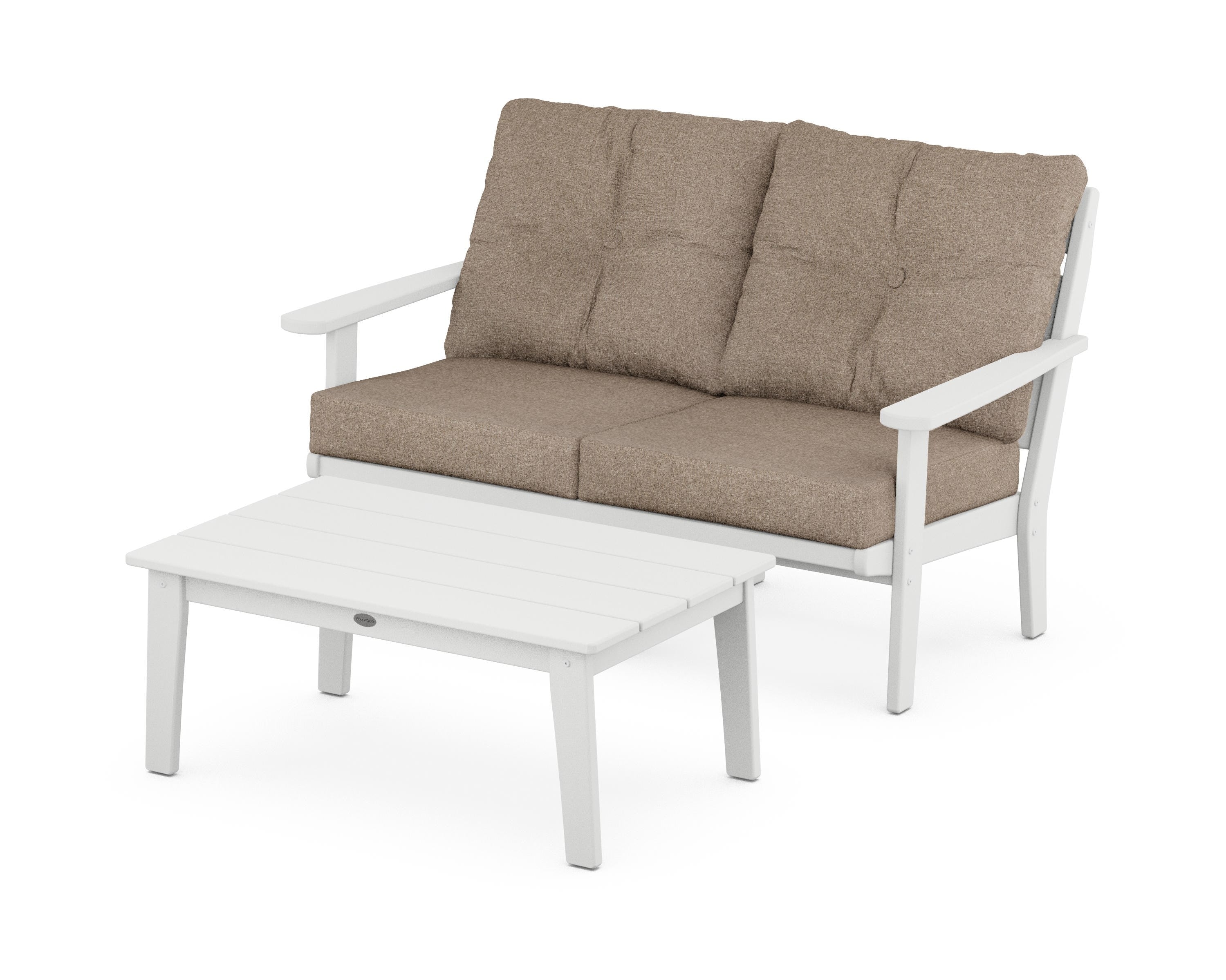 POLYWOOD® Lakeside 2-Piece Lounge Loveseat Set in White / Spiced Burlap