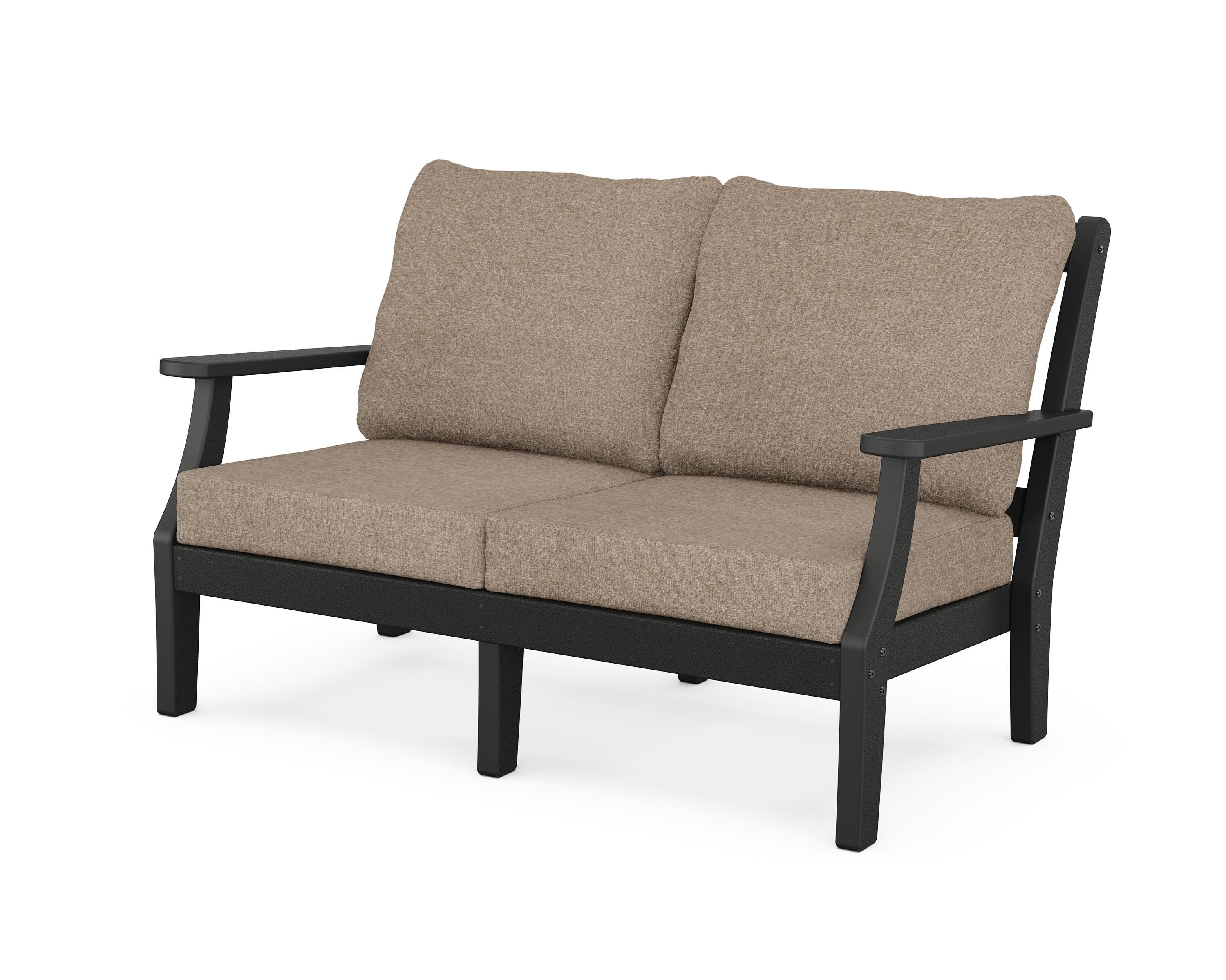 Martha Stewart by POLYWOOD® Chinoiserie Deep Seating Loveseat in Black / Spiced Burlap