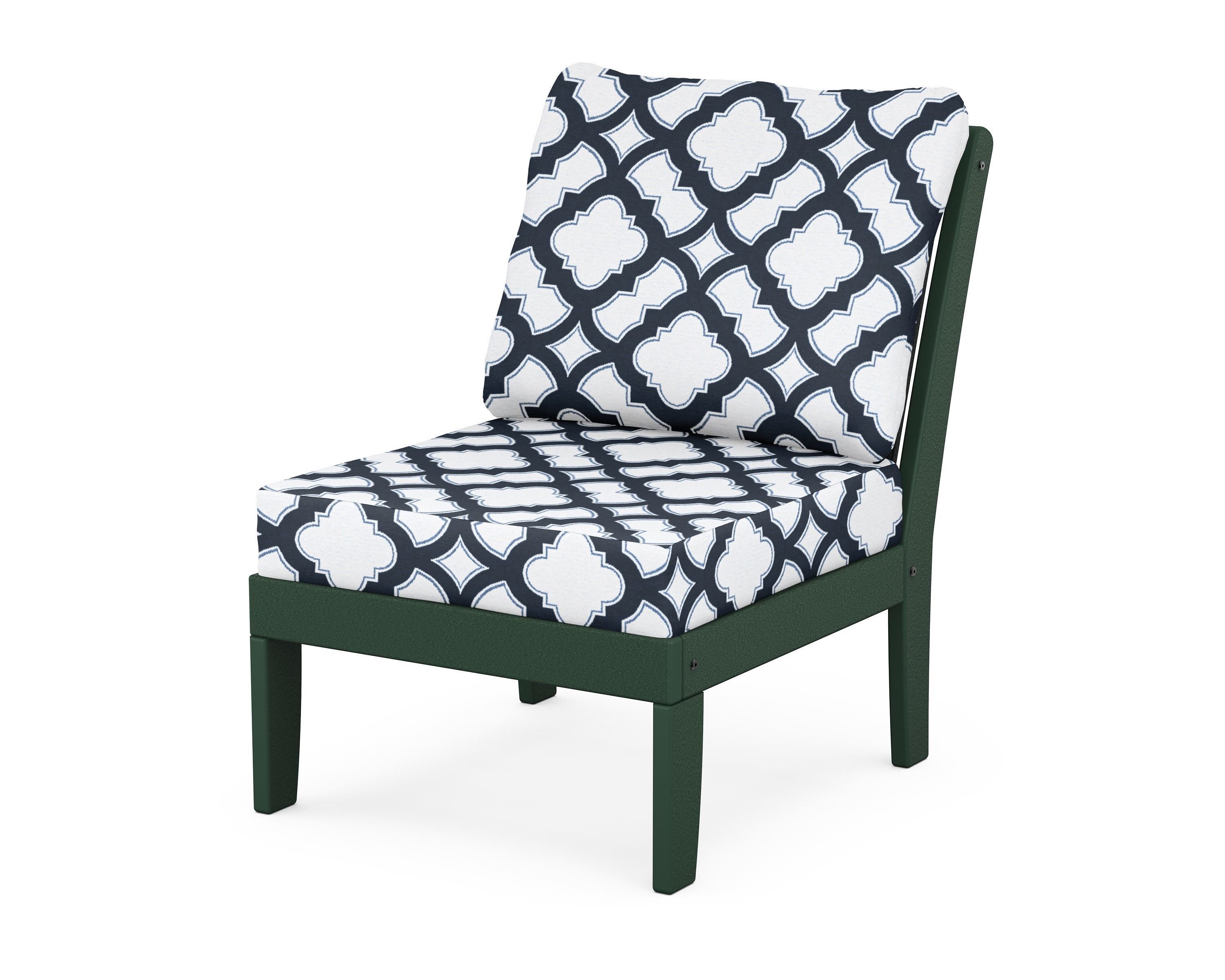 POLYWOOD® Braxton Modular Armless Chair in Green / Trellis Marine Indigo