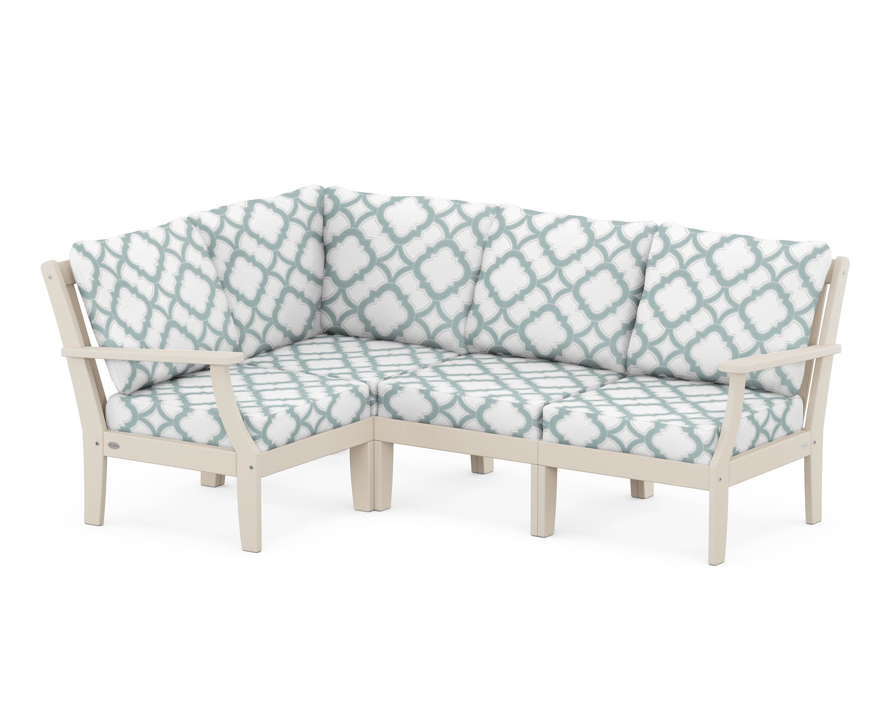 POLYWOOD® Braxton Modular 4-Piece Deep Seating Set in Sand / Trellis Glacier Spa