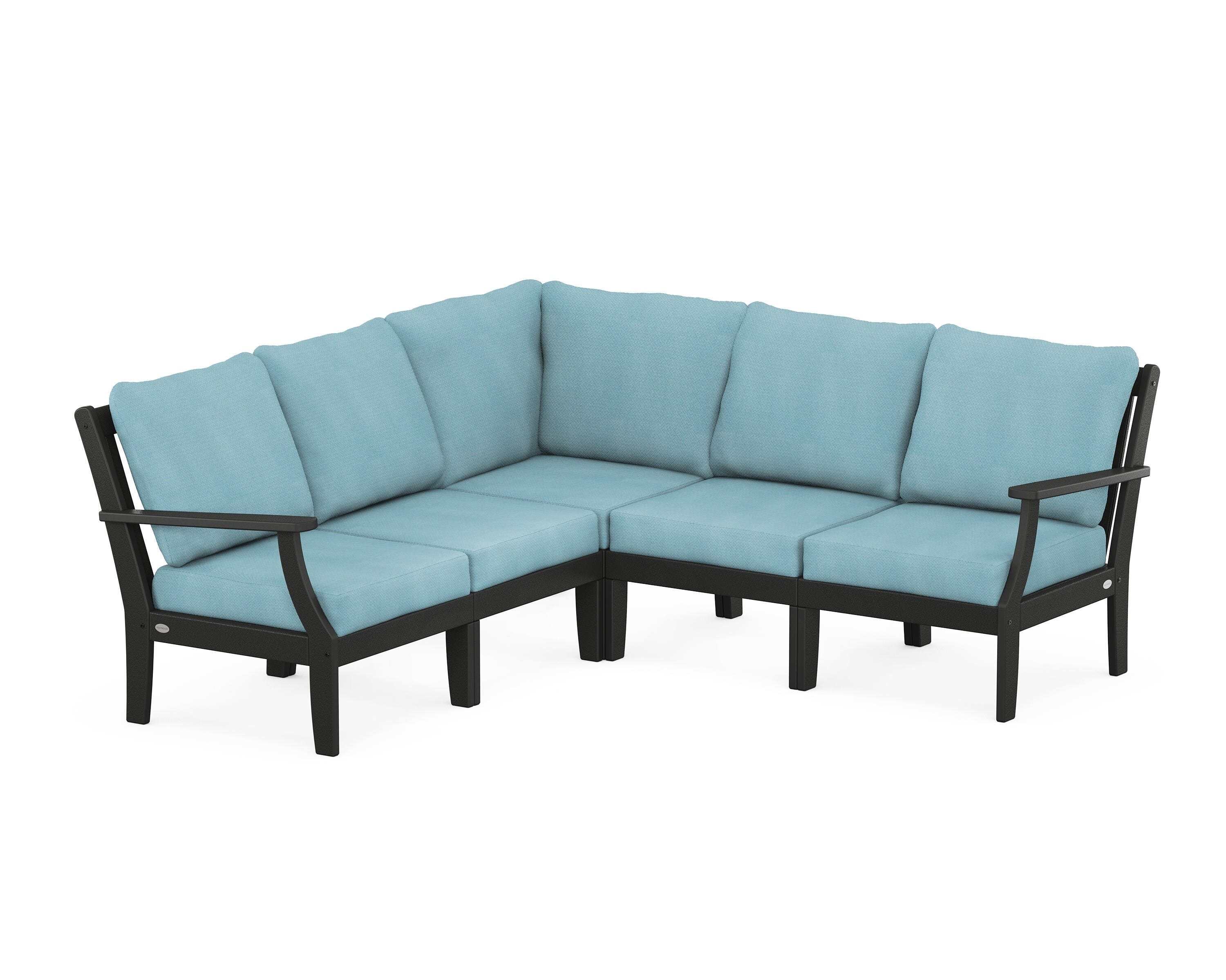 POLYWOOD® Braxton Modular 5-Piece Deep Seating Set in Black / Lattice Sky Blue