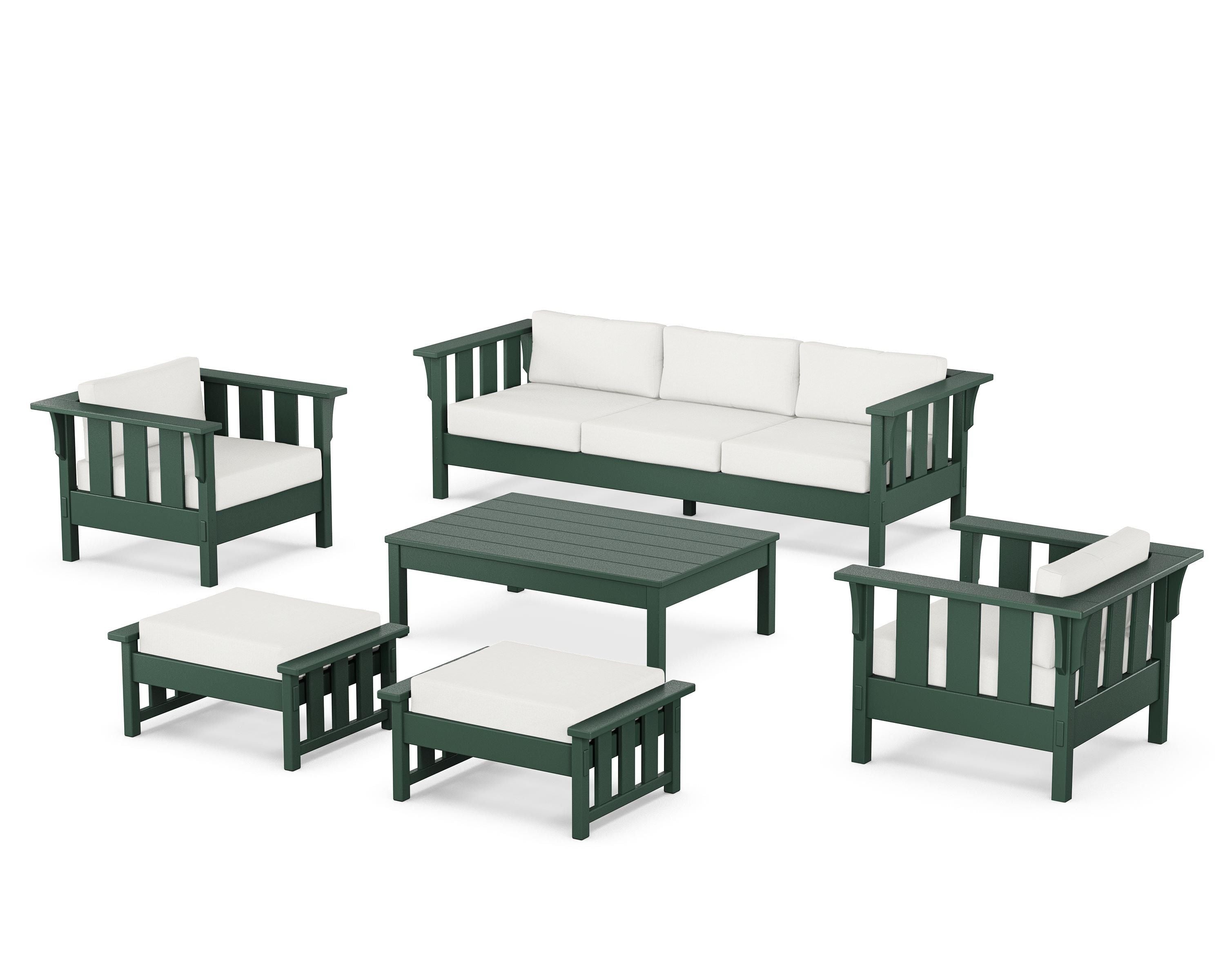 Martha Stewart by POLYWOOD® Acadia 6-Piece Lounge Sofa Set in Green / Natural Linen
