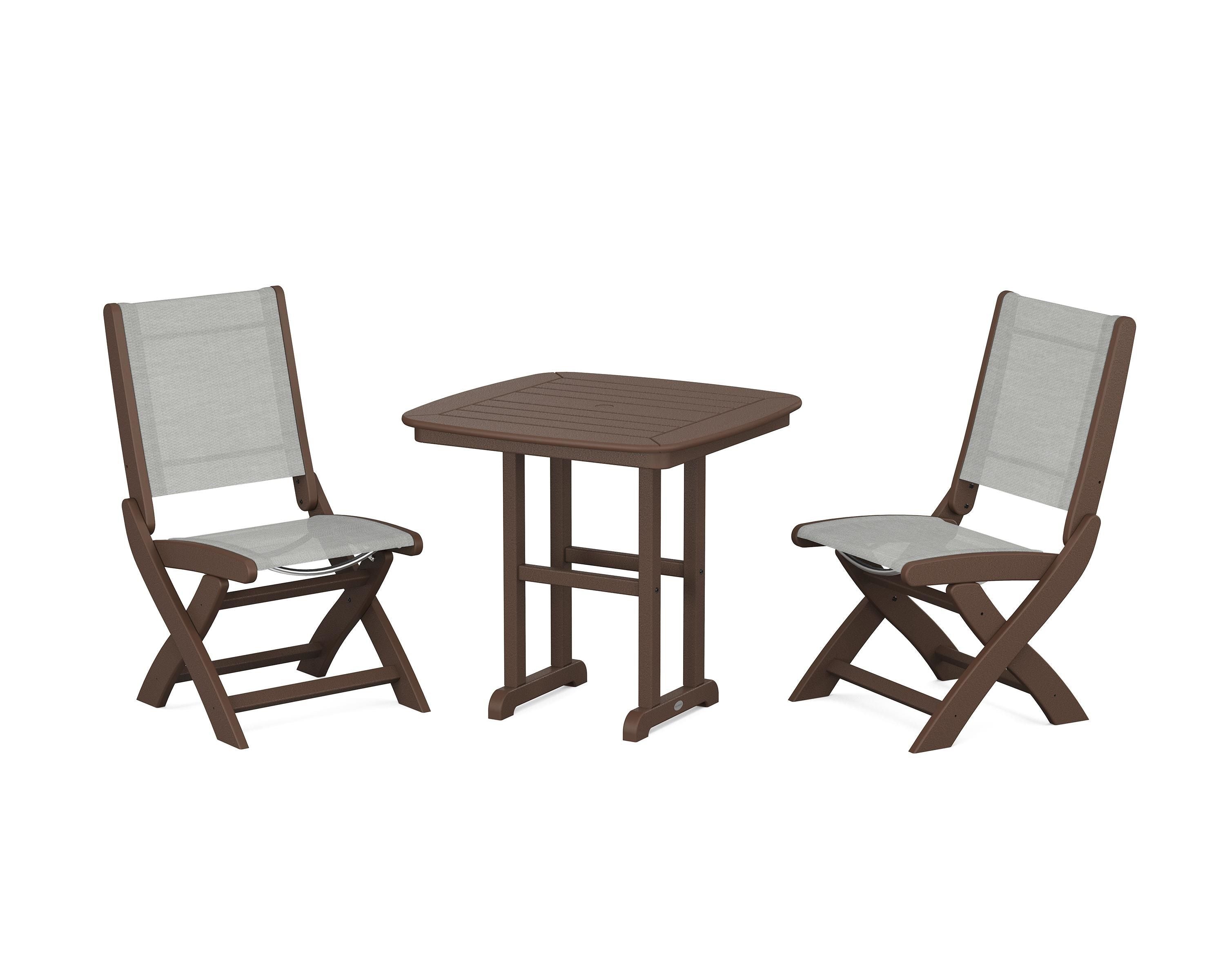 POLYWOOD® Coastal Folding Side Chair 3-Piece Dining Set in Mahogany / Metallic Sling