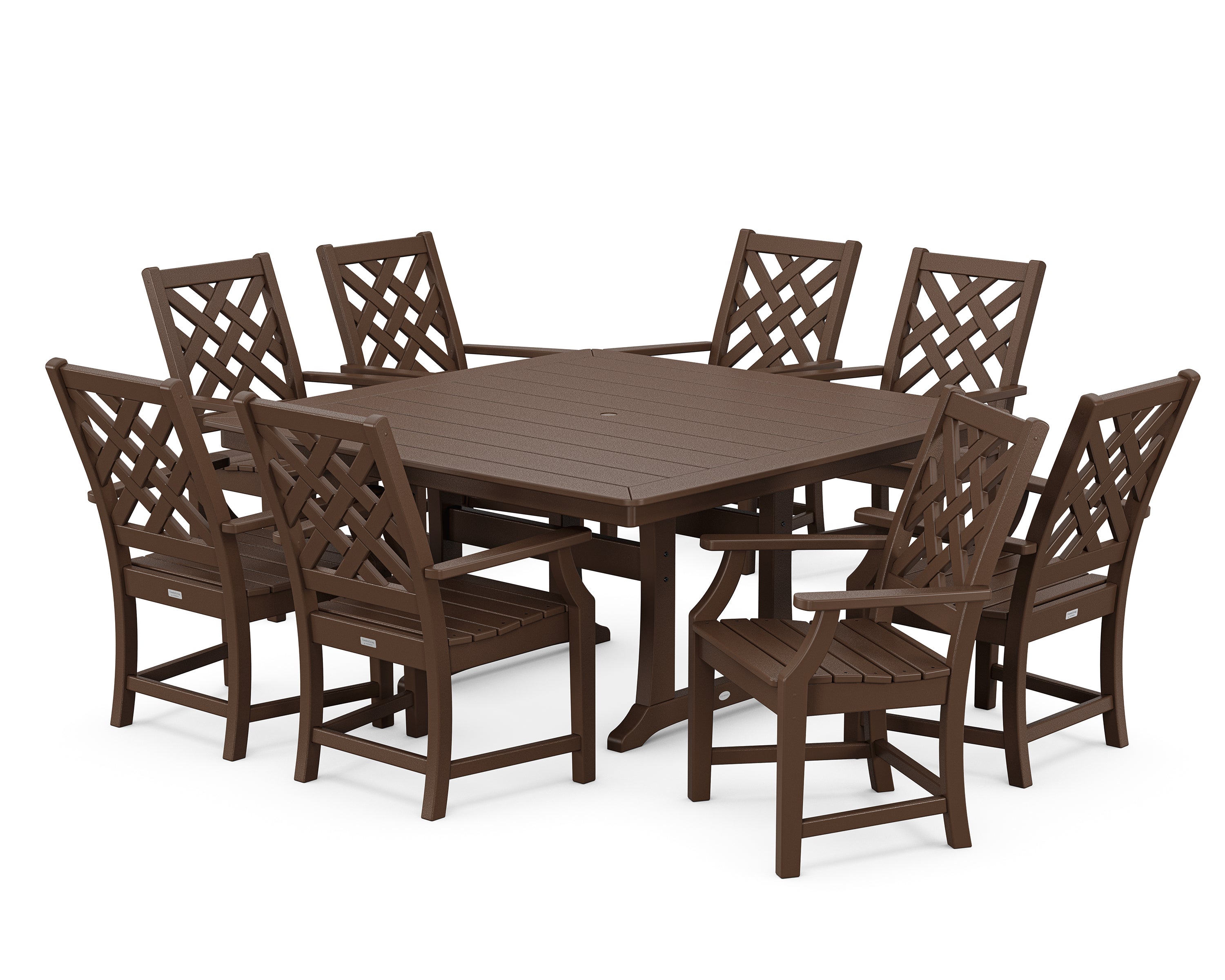 Country Living Wovendale 9-Piece Square Dining Set with Trestle Legs in Mahogany