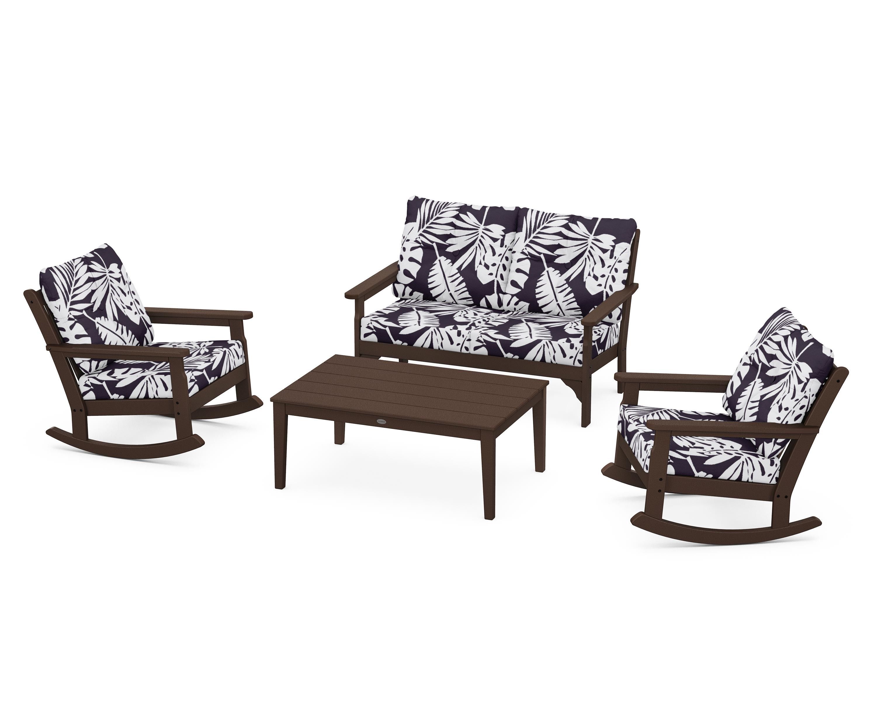 POLYWOOD® Vineyard 4-Piece Deep Seating Rocking Chair Set in Mahogany / Leaf Navy