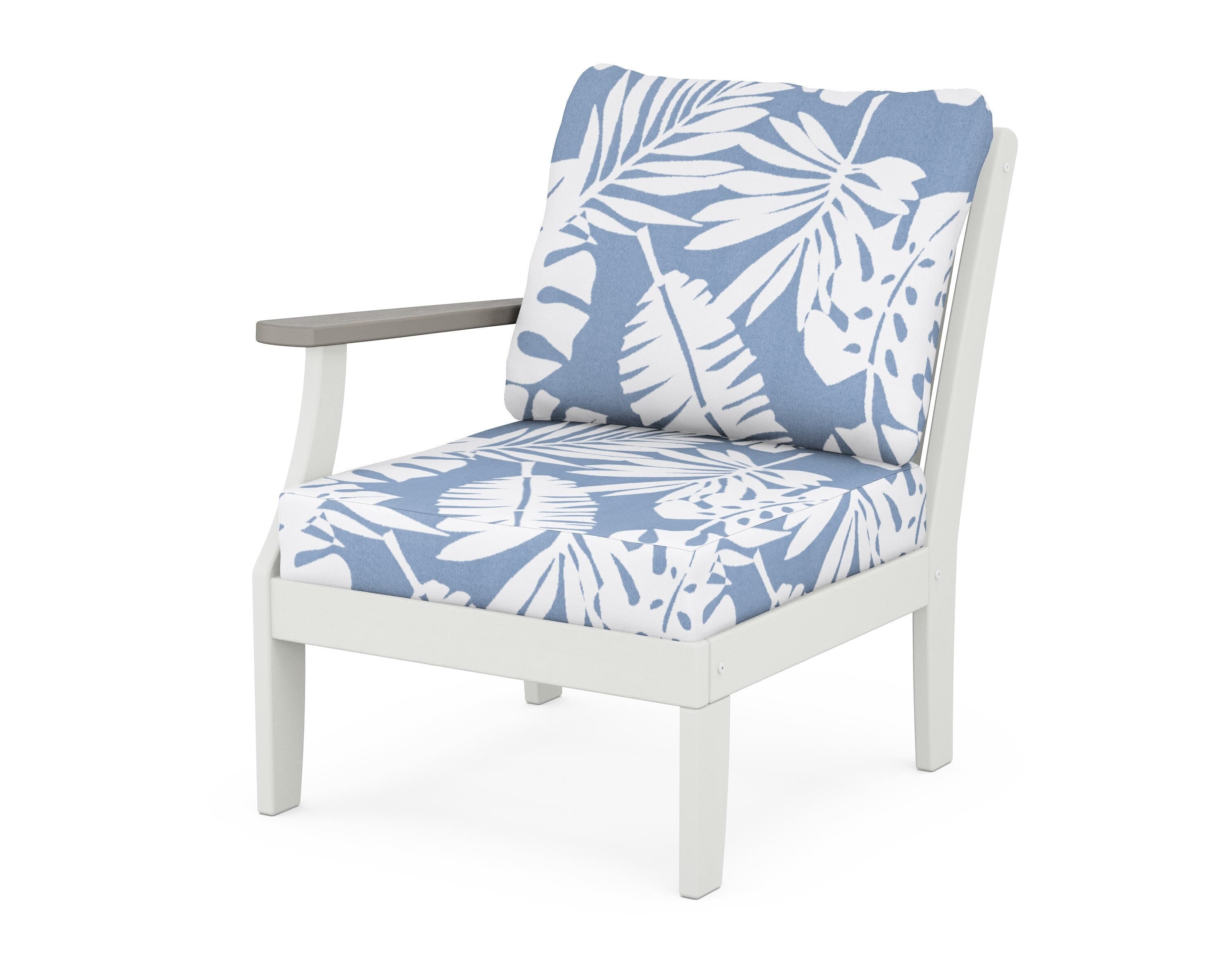 POLYWOOD® Braxton Modular Left Arm Chair in White / Driftwood / Leaf Sky Blue