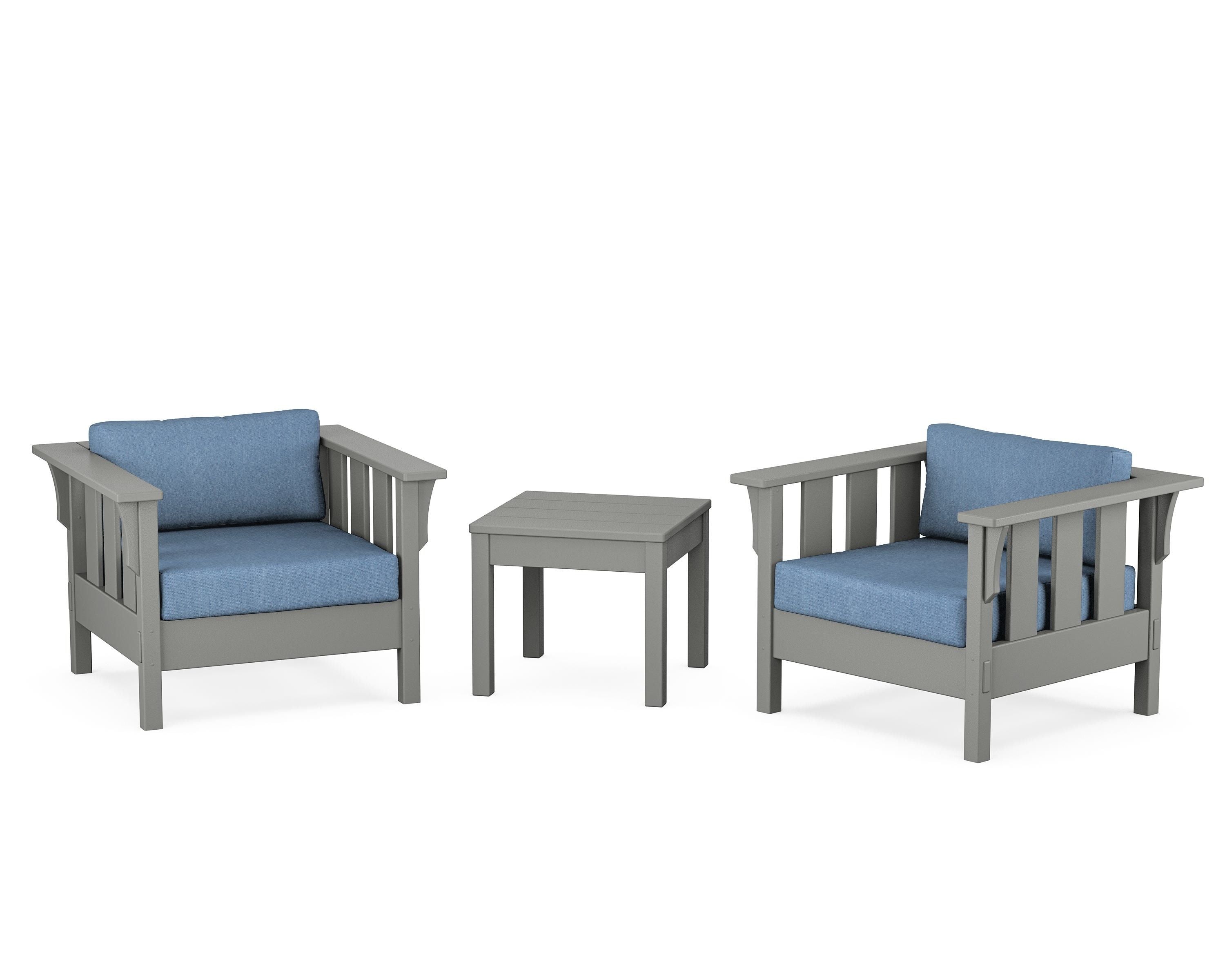 Martha Stewart by POLYWOOD® Acadia 3-Piece Deep Seating Set in Slate Grey / Sky Blue