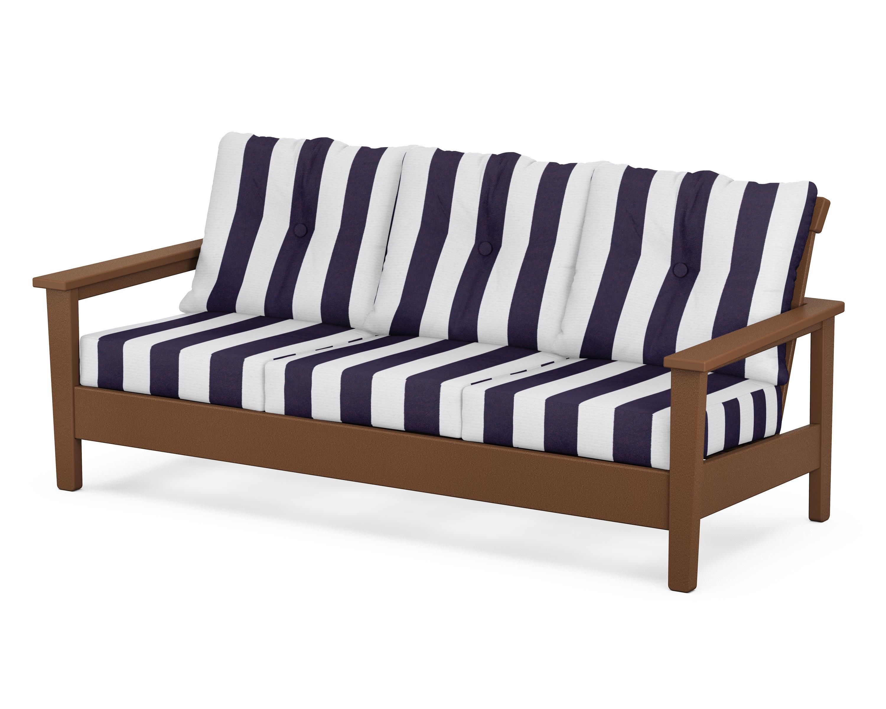 POLYWOOD® Prescott Deep Seating Sofa in Teak / Cabana Stripe Navy