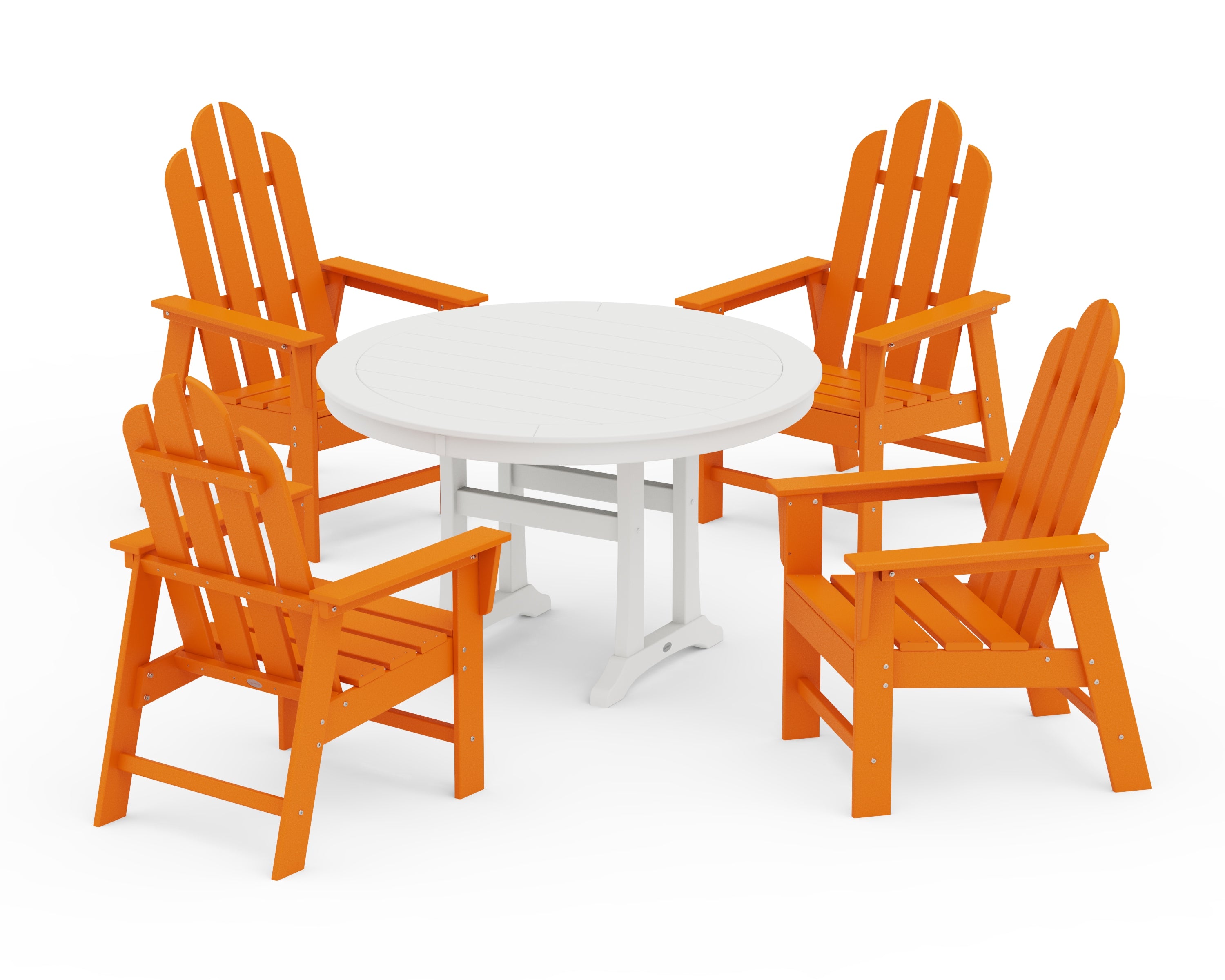 POLYWOOD® Long Island 5-Piece Round Dining Set with Trestle Legs in Tangerine / White