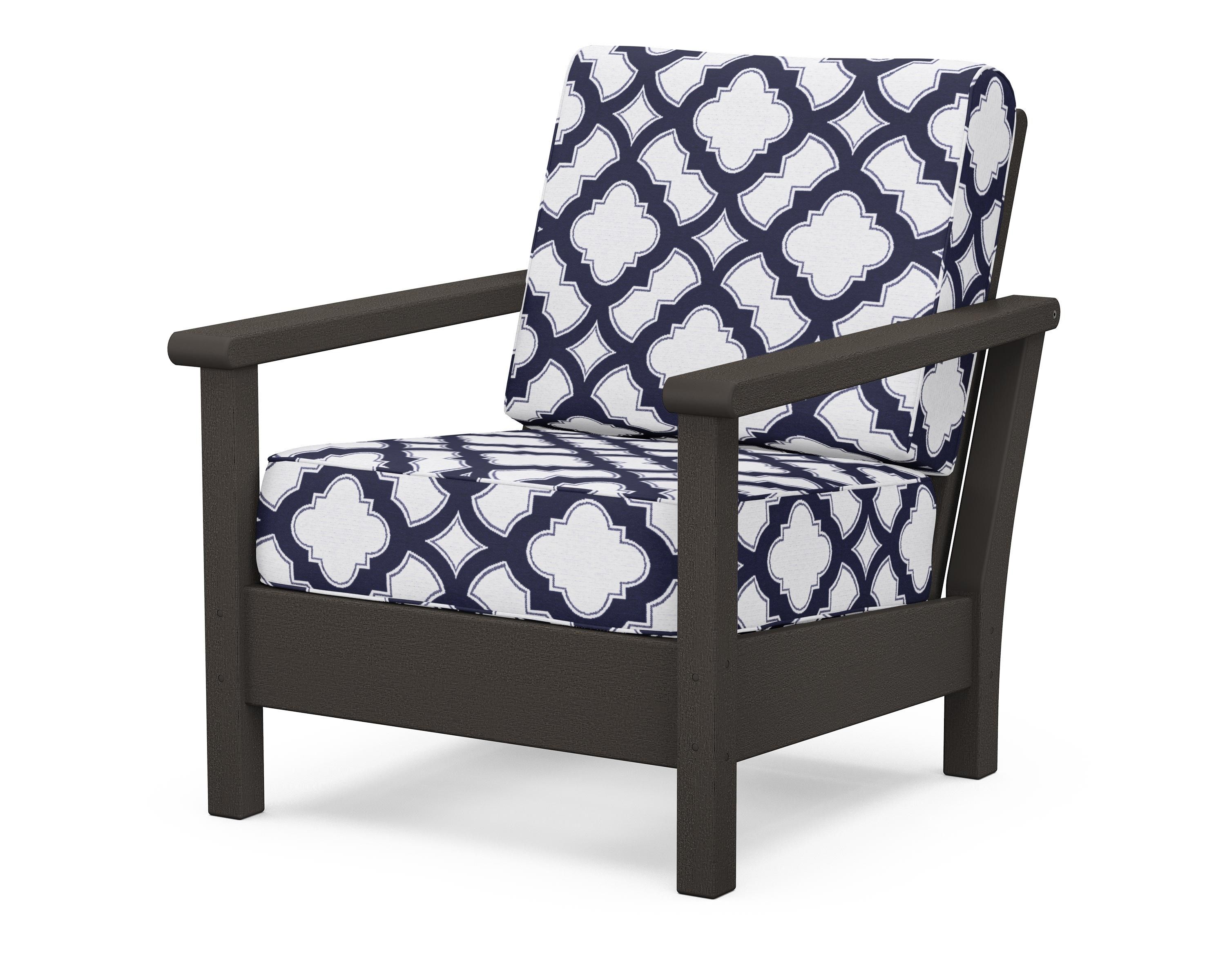 POLYWOOD® Harbour Deep Seating Chair in Vintage Coffee / Trellis Navy